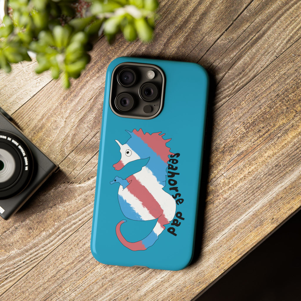 Seahorse Dad Phone Case — Blue Trans Pride Seahorse Protective Cover