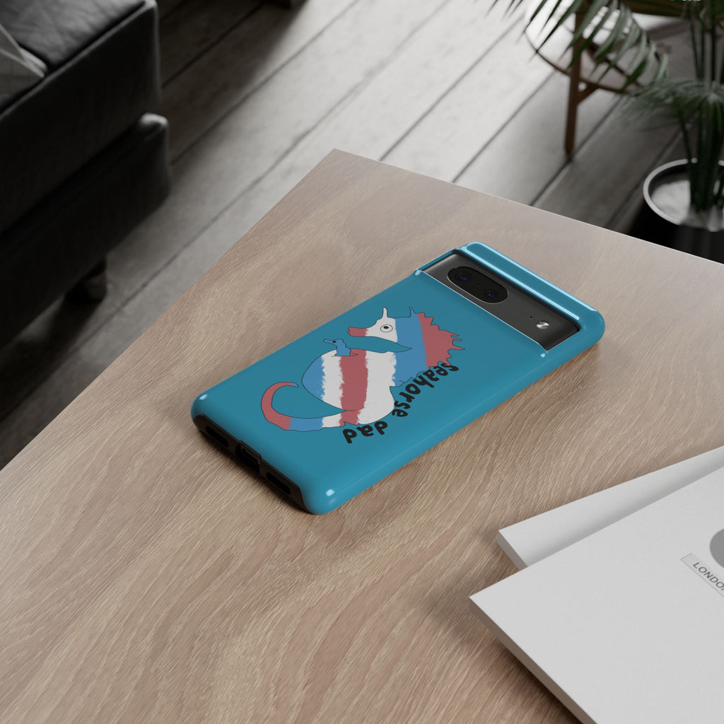 Seahorse Dad Phone Case — Blue Trans Pride Seahorse Protective Cover