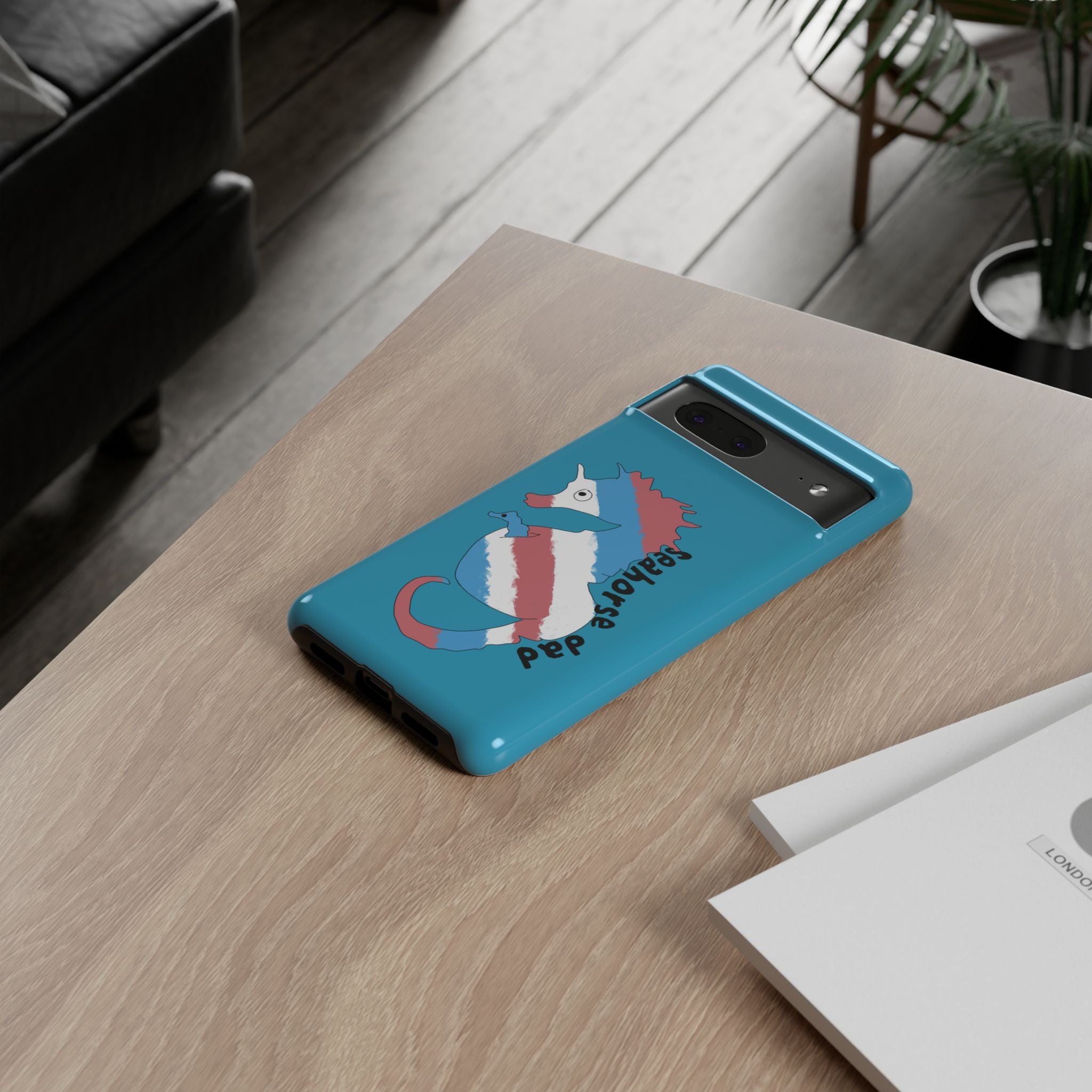 Seahorse Dad Phone Case — Blue Trans Pride Seahorse Protective Cover