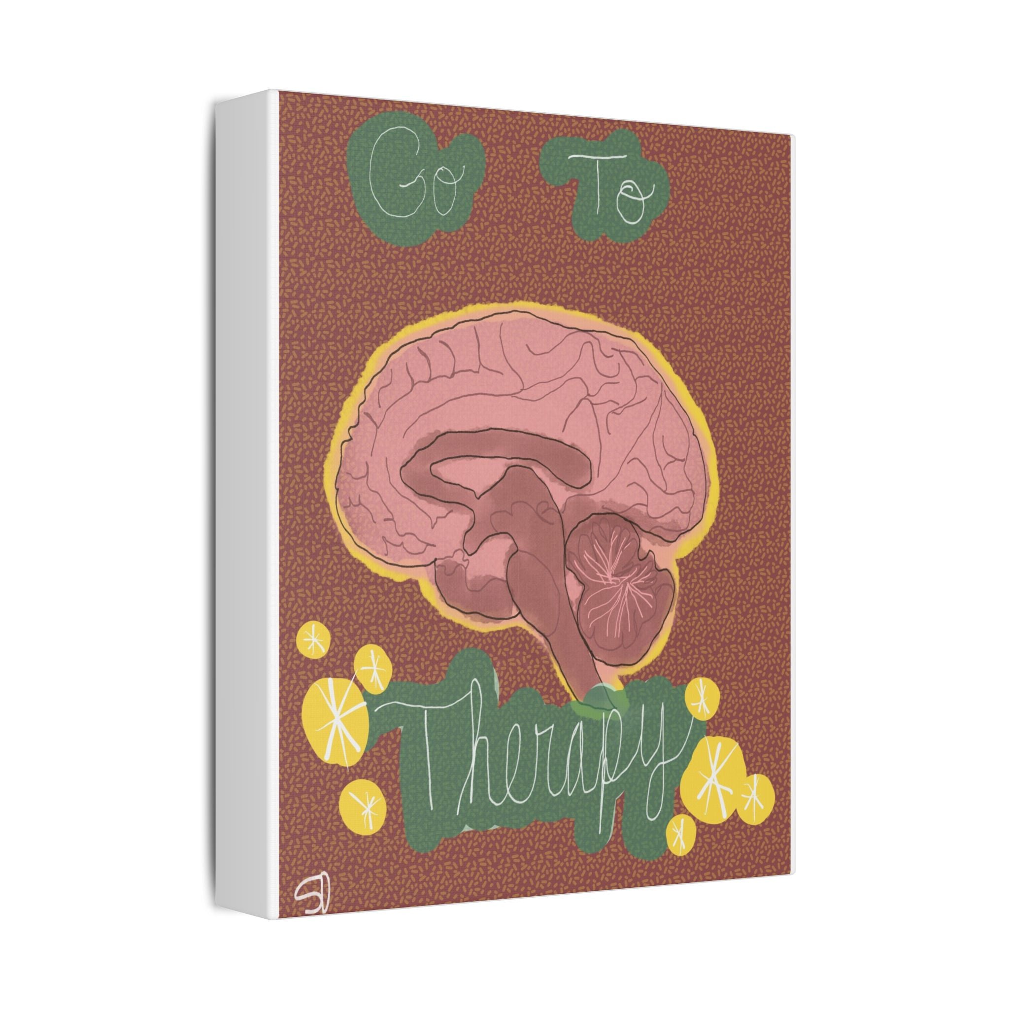 Go To Therapy Canvas Wall Art — Brain Illustration Mental Health Poster