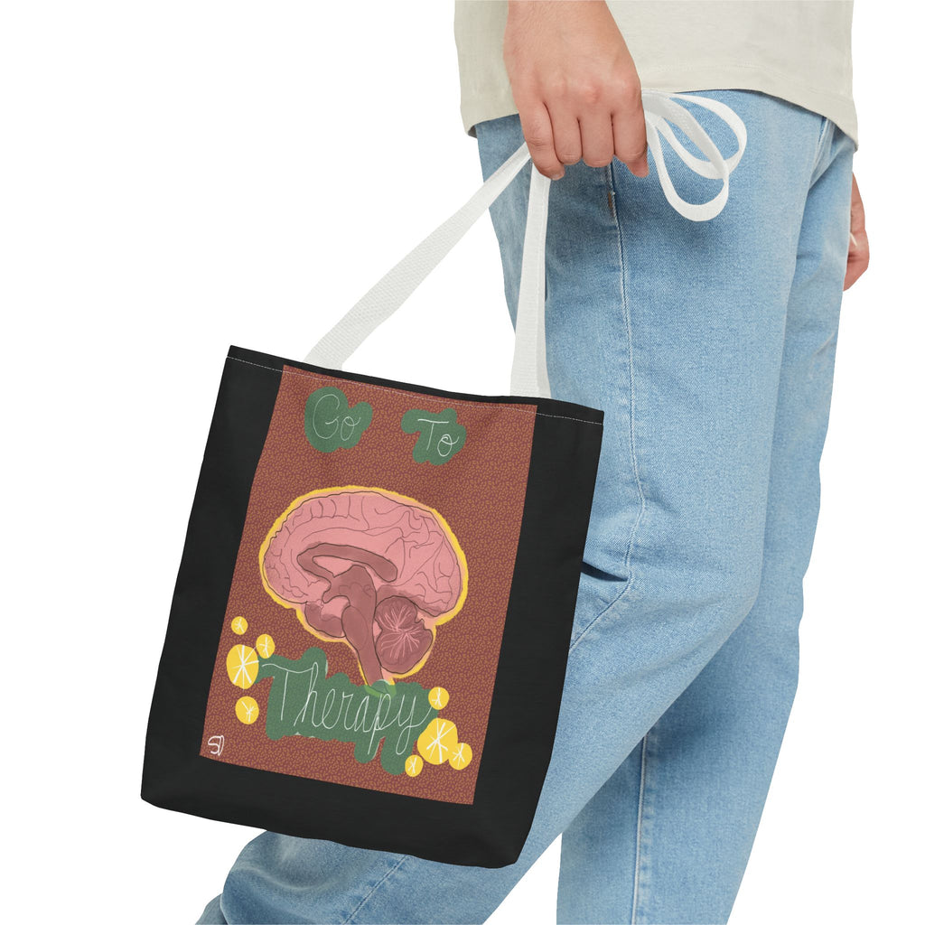 Brain Therapy Tote Bag — 'Go To Therapy' Mental Health Awareness Tote