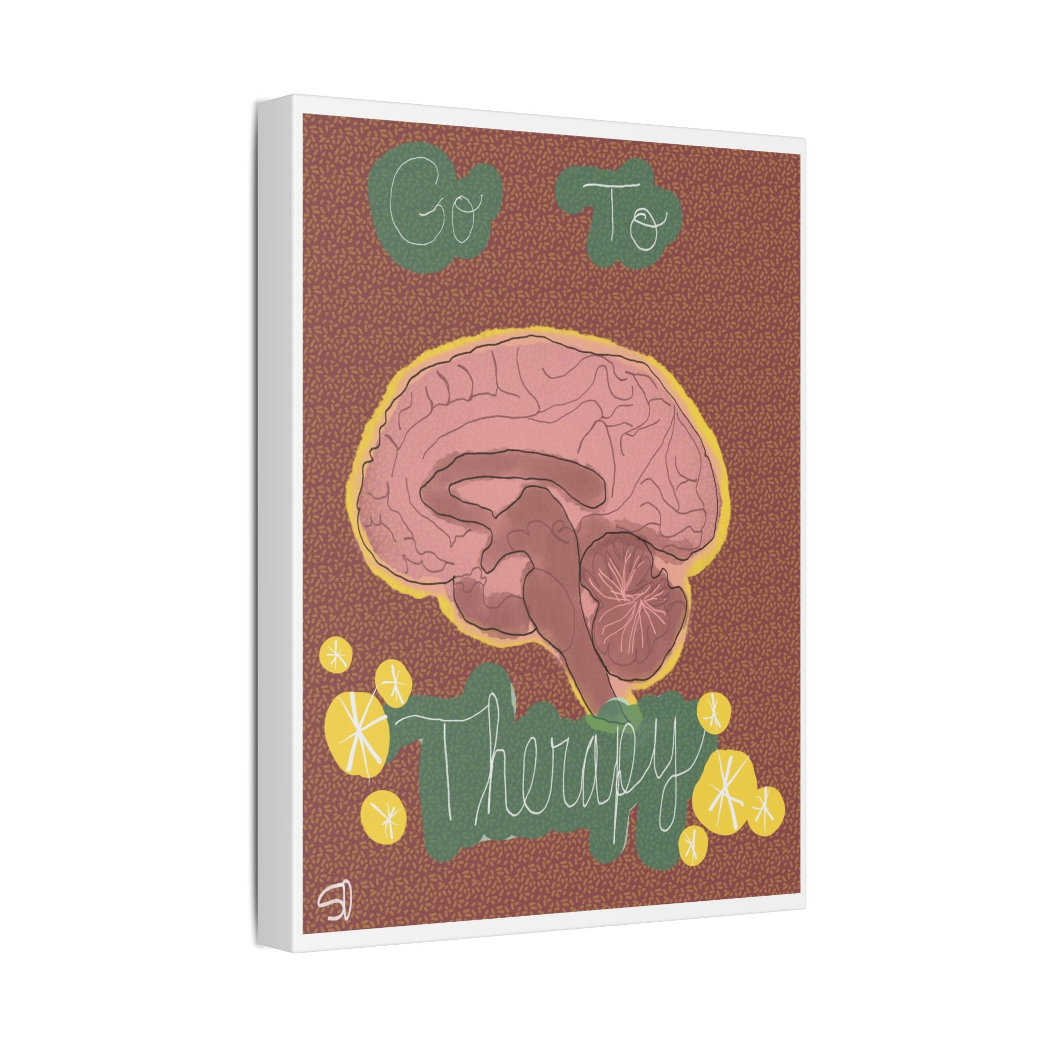 Go To Therapy Canvas Wall Art — Brain Illustration Mental Health Poster