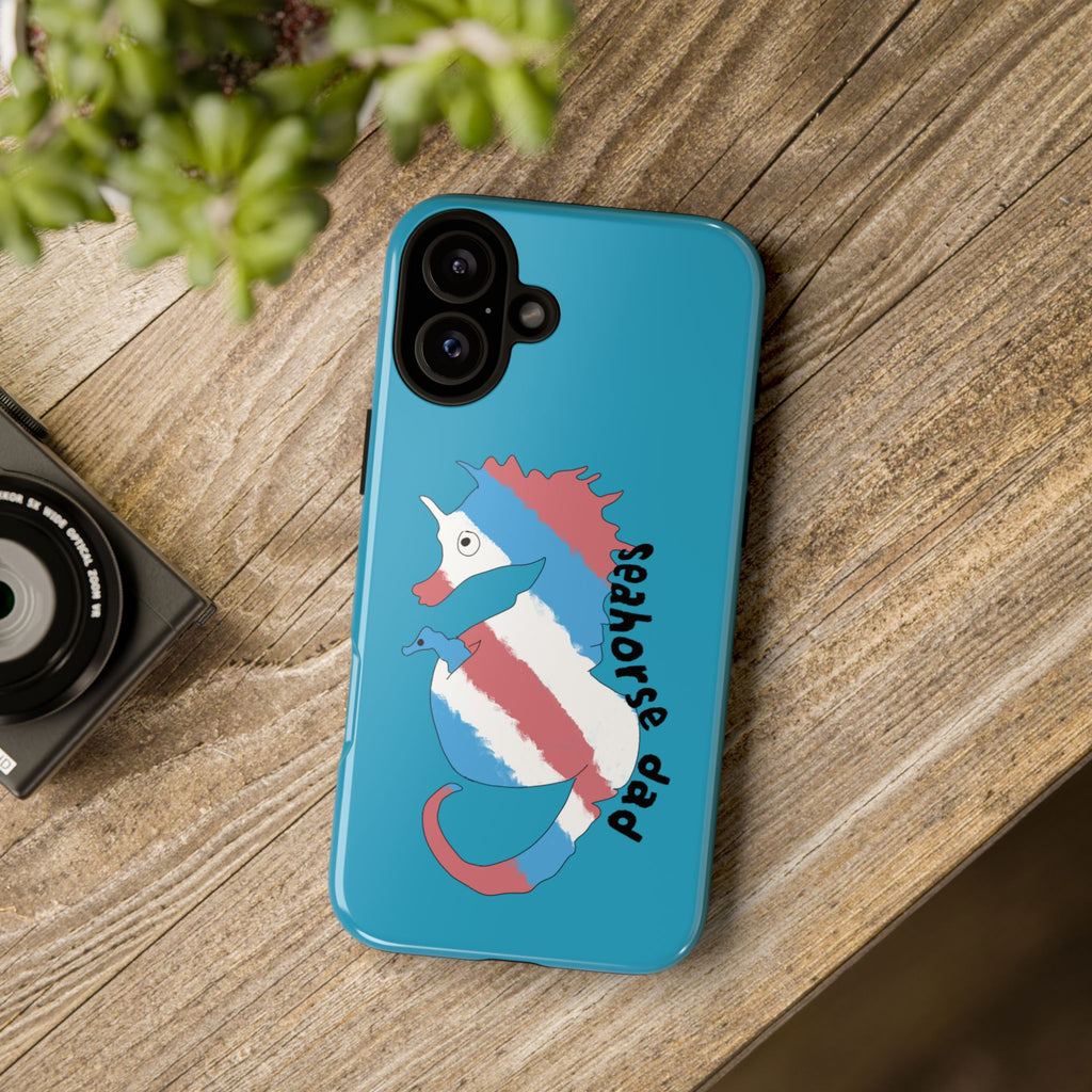 Seahorse Dad Phone Case — Blue Trans Pride Seahorse Protective Cover