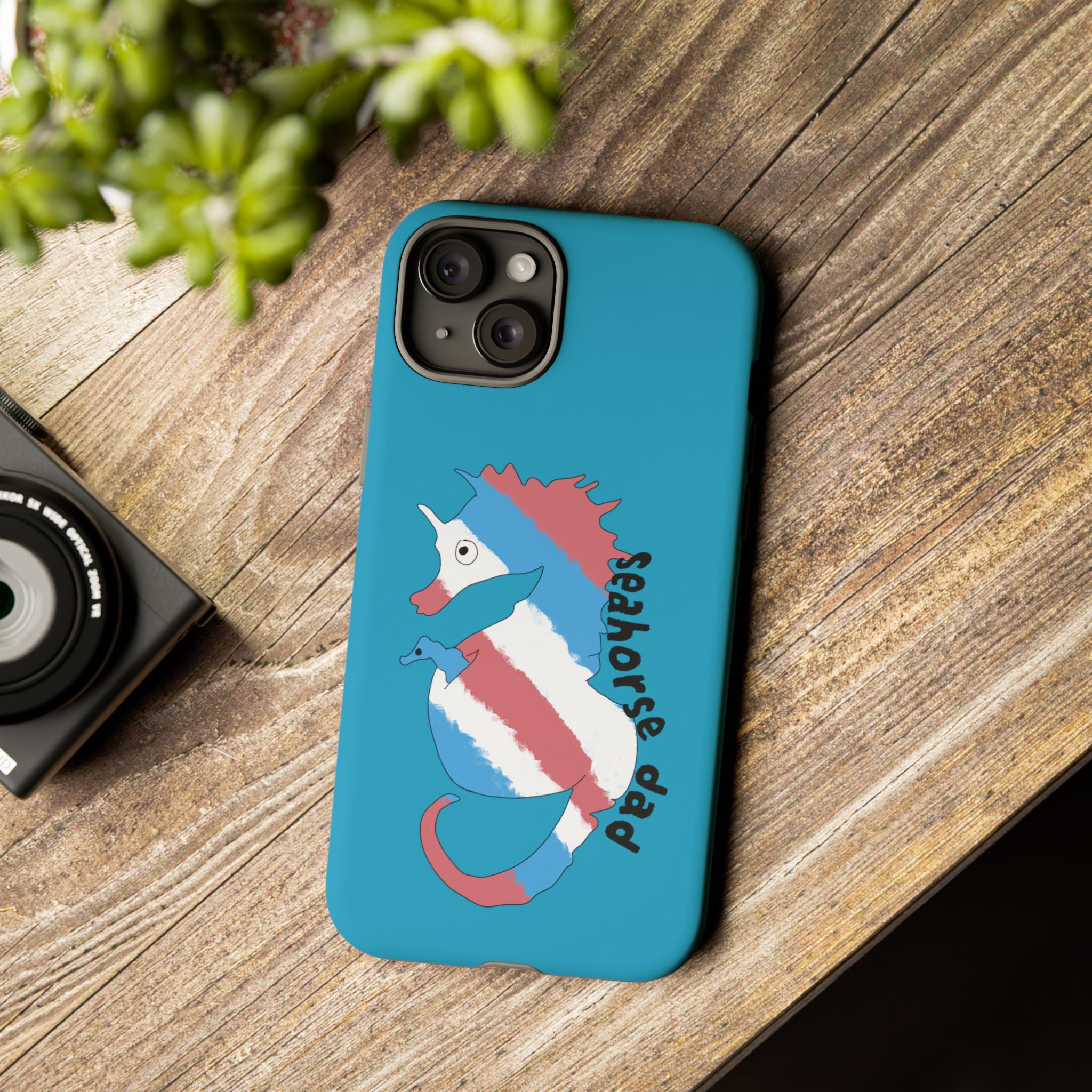 Seahorse Dad Phone Case — Blue Trans Pride Seahorse Protective Cover