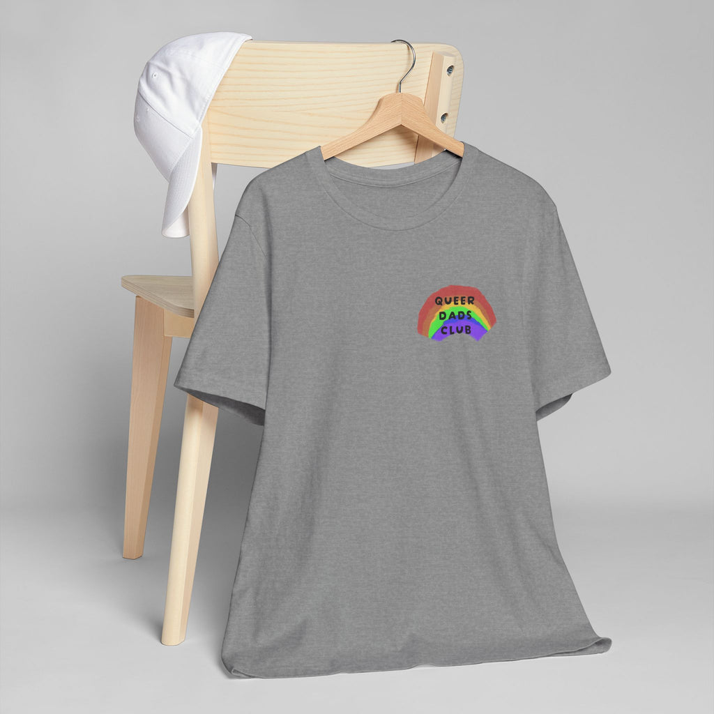 Queer Dads Club T-Shirt — Rainbow Mini Logo Tee for LGBTQ+ Pride