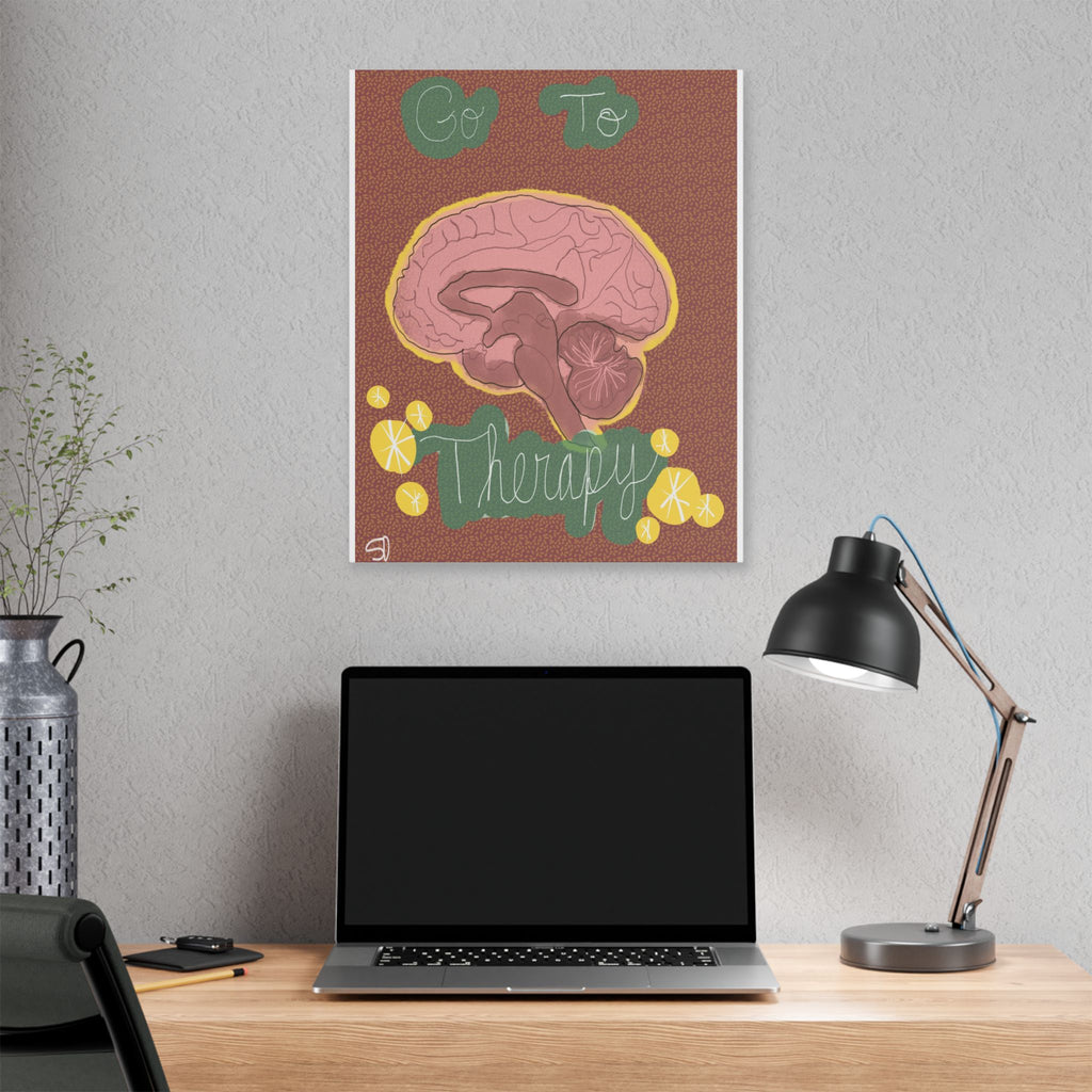 Go To Therapy Canvas Wall Art — Brain Illustration Mental Health Poster