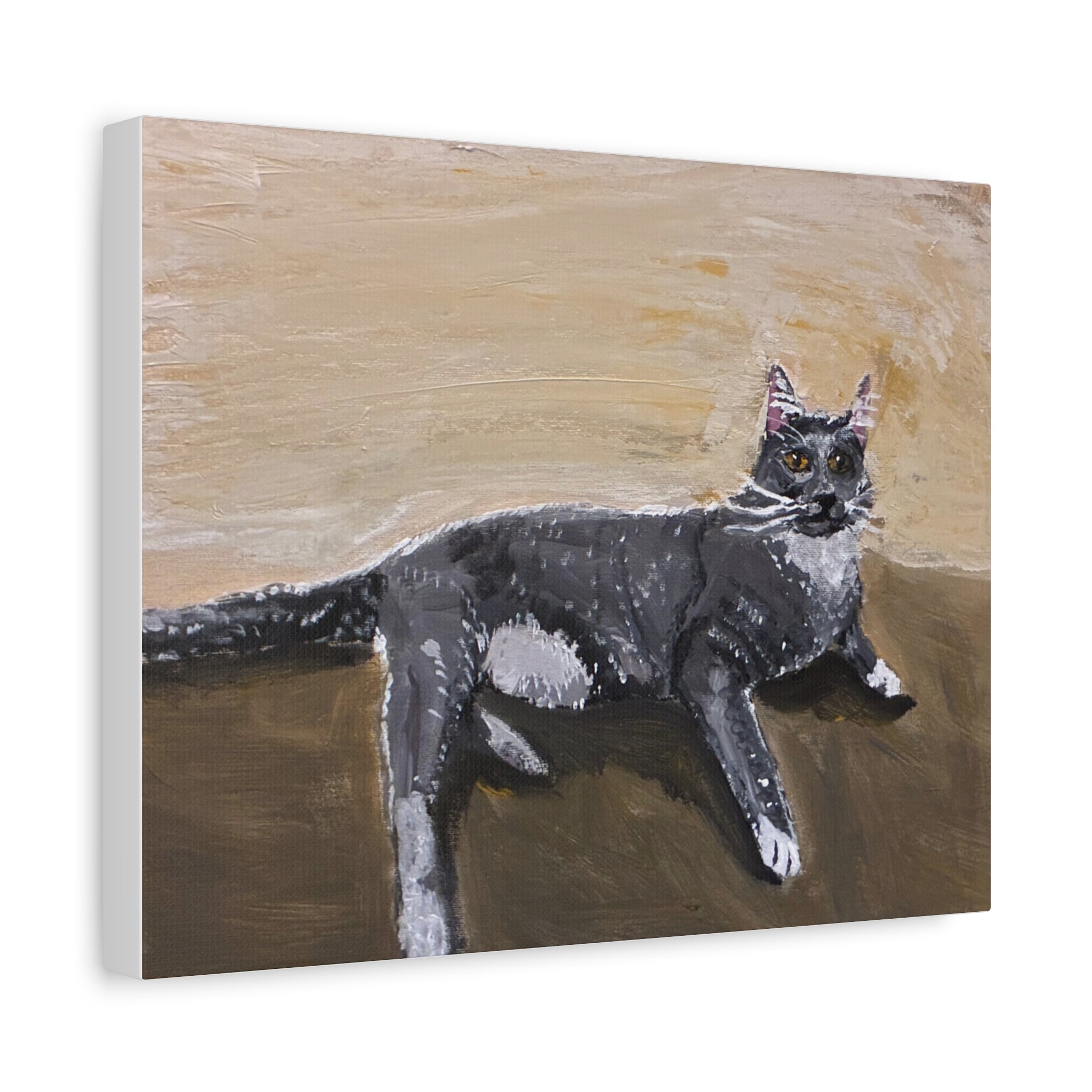 Grey Cat Painting Canvas Print — Matte Stretched Wall Art