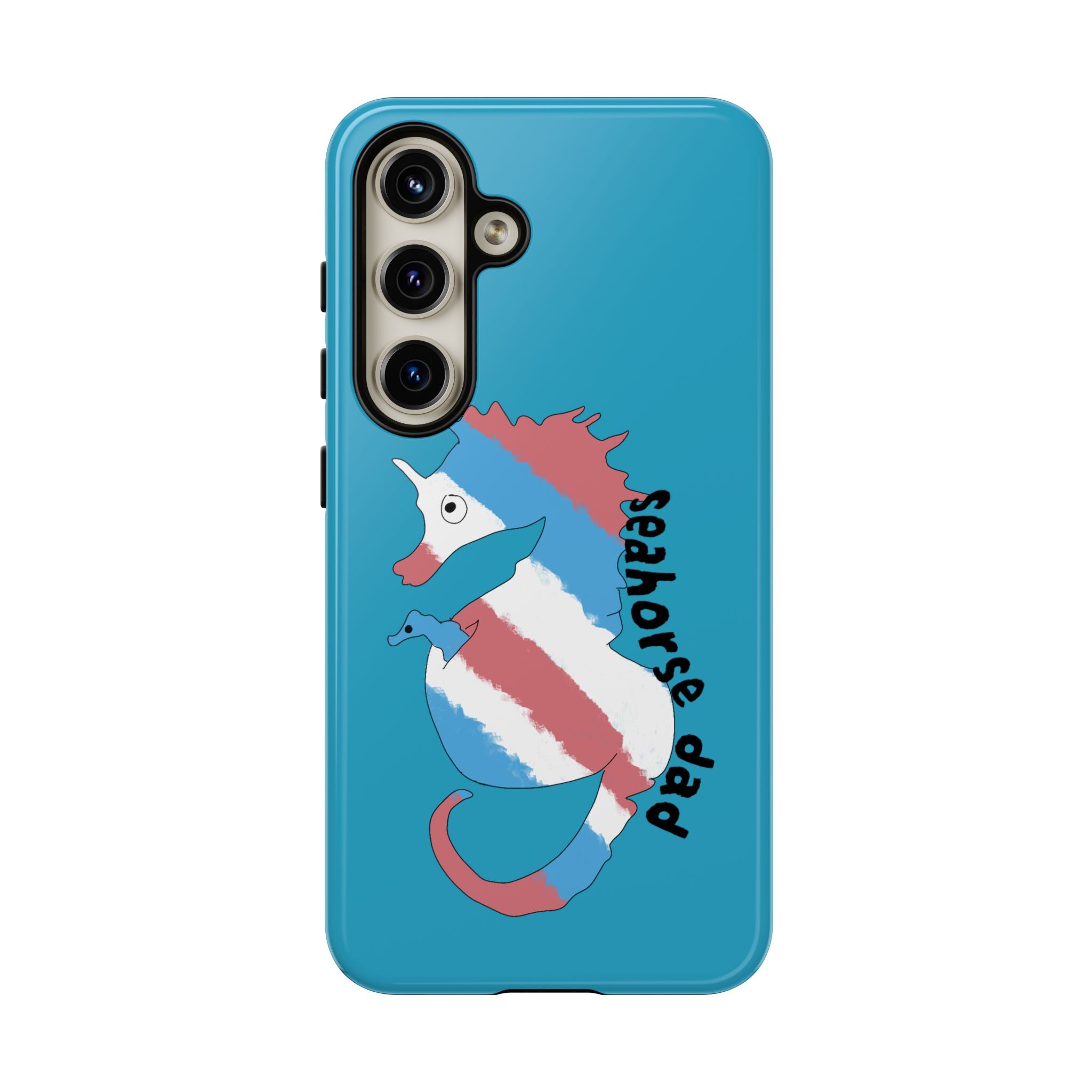 Seahorse Dad Phone Case — Blue Trans Pride Seahorse Protective Cover