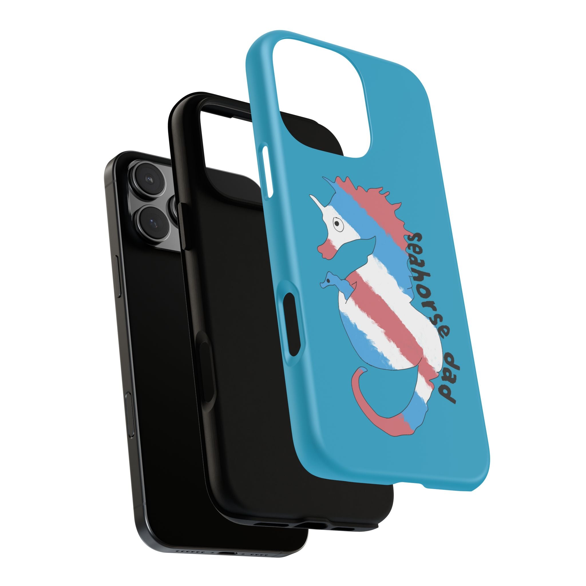 Seahorse Dad Phone Case — Blue Trans Pride Seahorse Protective Cover