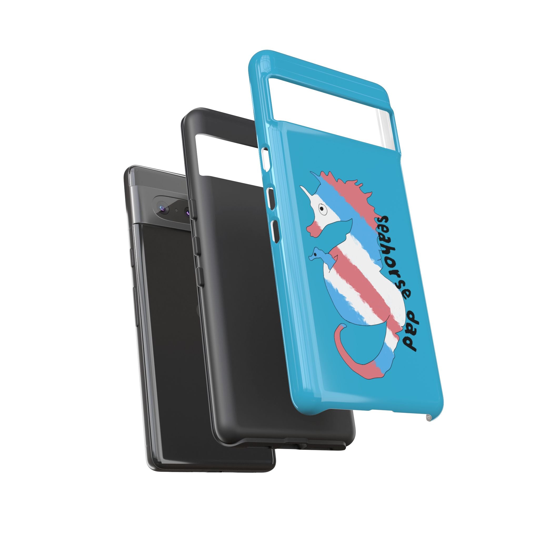 Seahorse Dad Phone Case — Blue Trans Pride Seahorse Protective Cover
