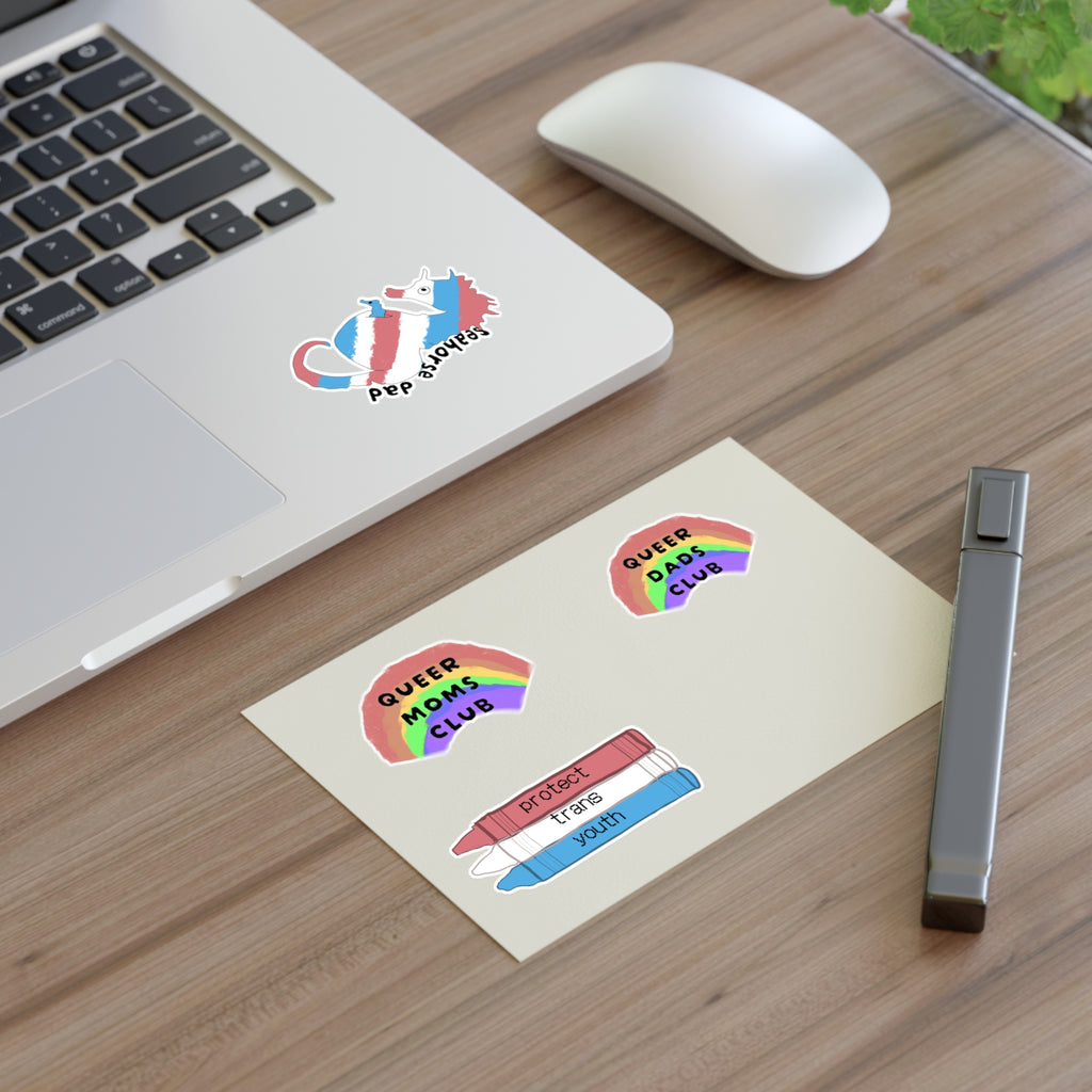 Trans Pride Sticker Sheet — Queer Moms & Dads Club, Protect Trans Youth Pack