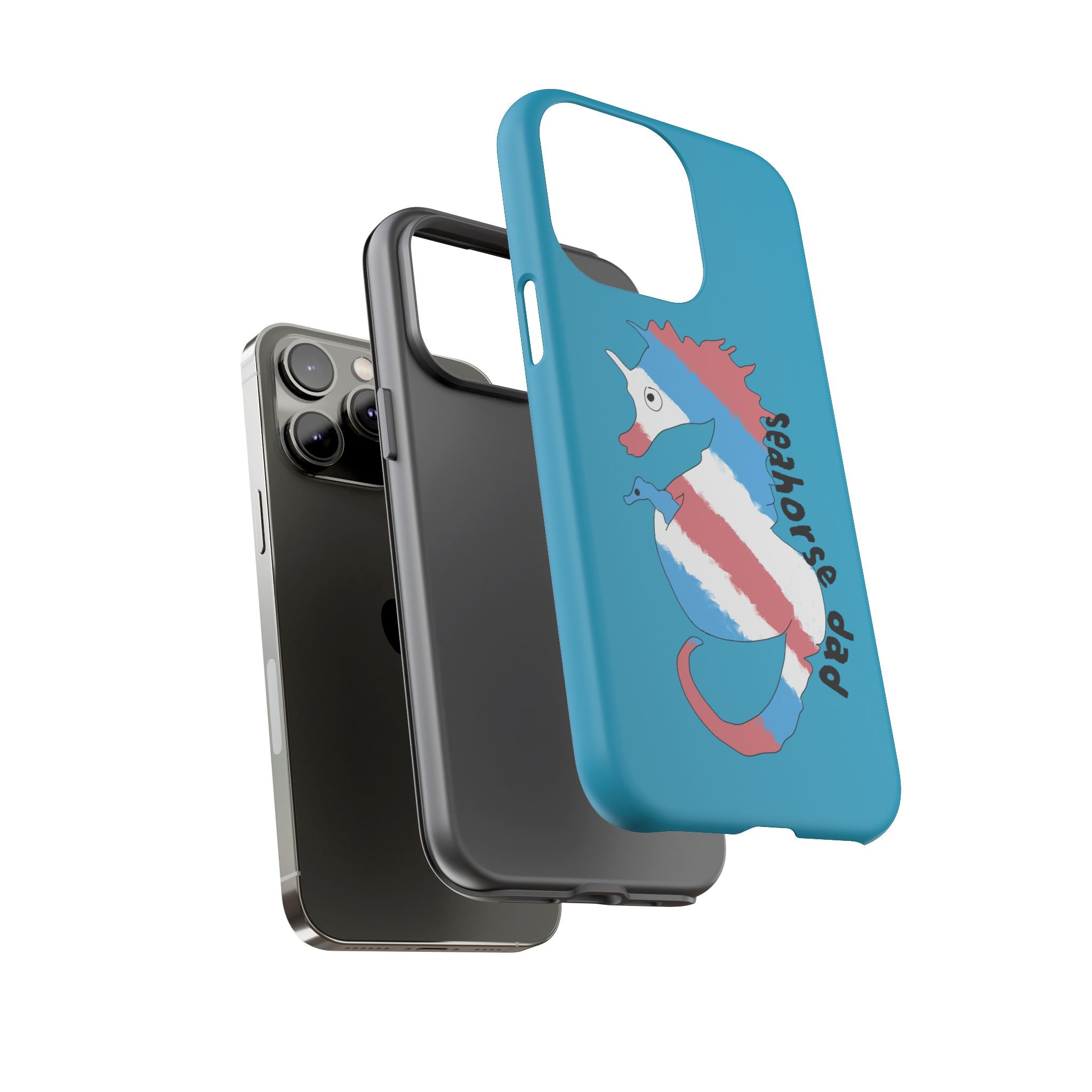 Seahorse Dad Phone Case — Blue Trans Pride Seahorse Protective Cover