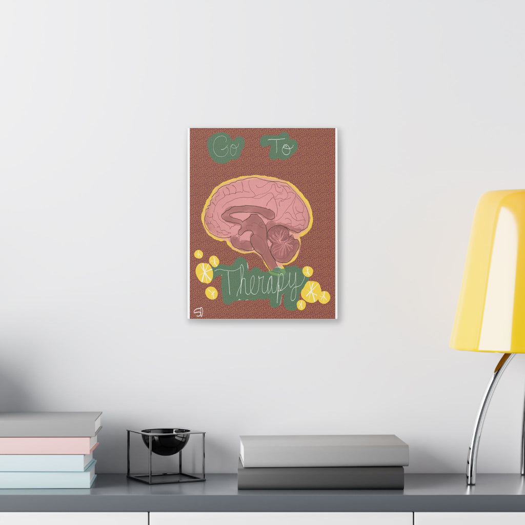 Go To Therapy Canvas Wall Art — Brain Illustration Mental Health Poster