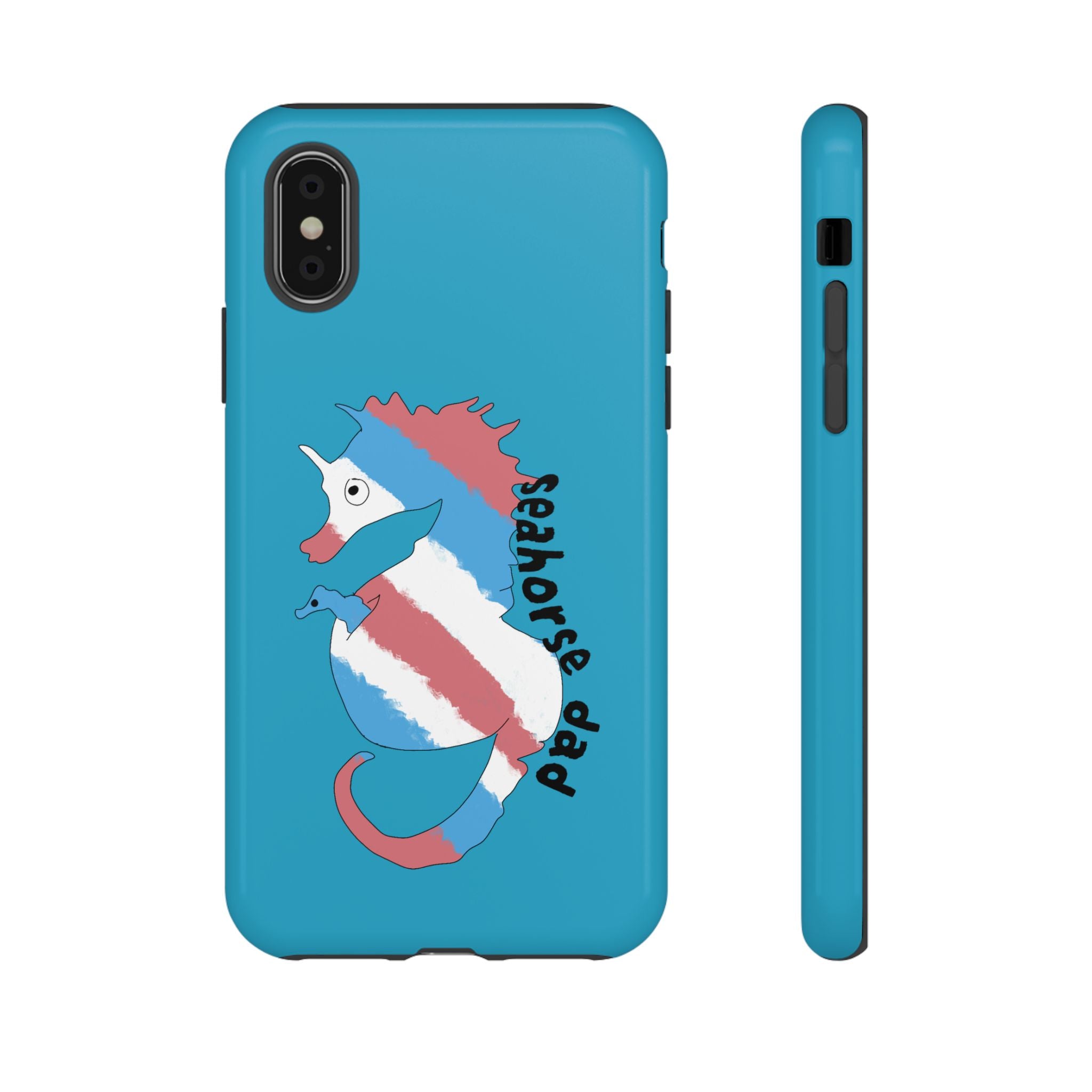 Seahorse Dad Phone Case — Blue Trans Pride Seahorse Protective Cover