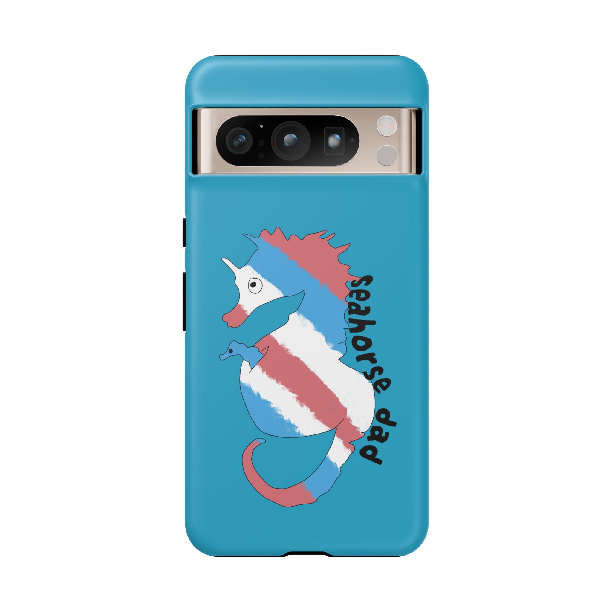 Seahorse Dad Phone Case — Blue Trans Pride Seahorse Protective Cover