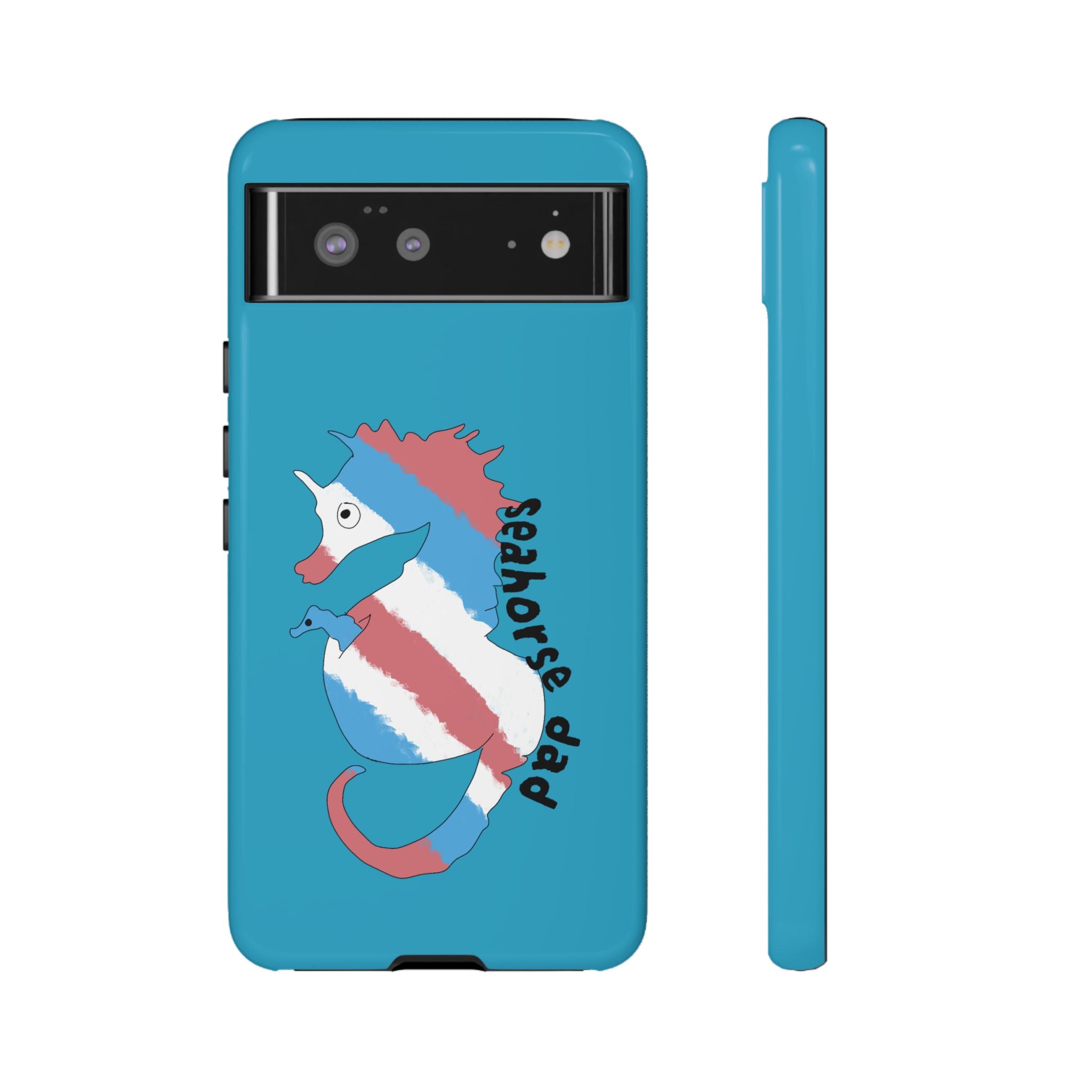 Seahorse Dad Phone Case — Blue Trans Pride Seahorse Protective Cover
