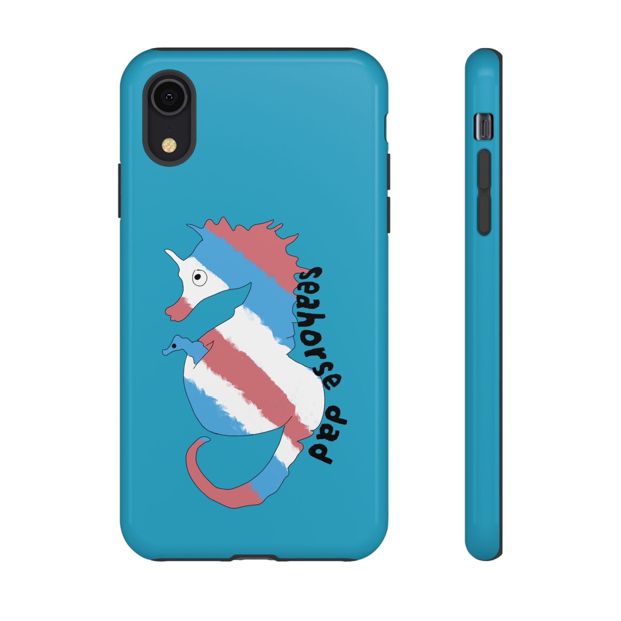 Seahorse Dad Phone Case — Blue Trans Pride Seahorse Protective Cover