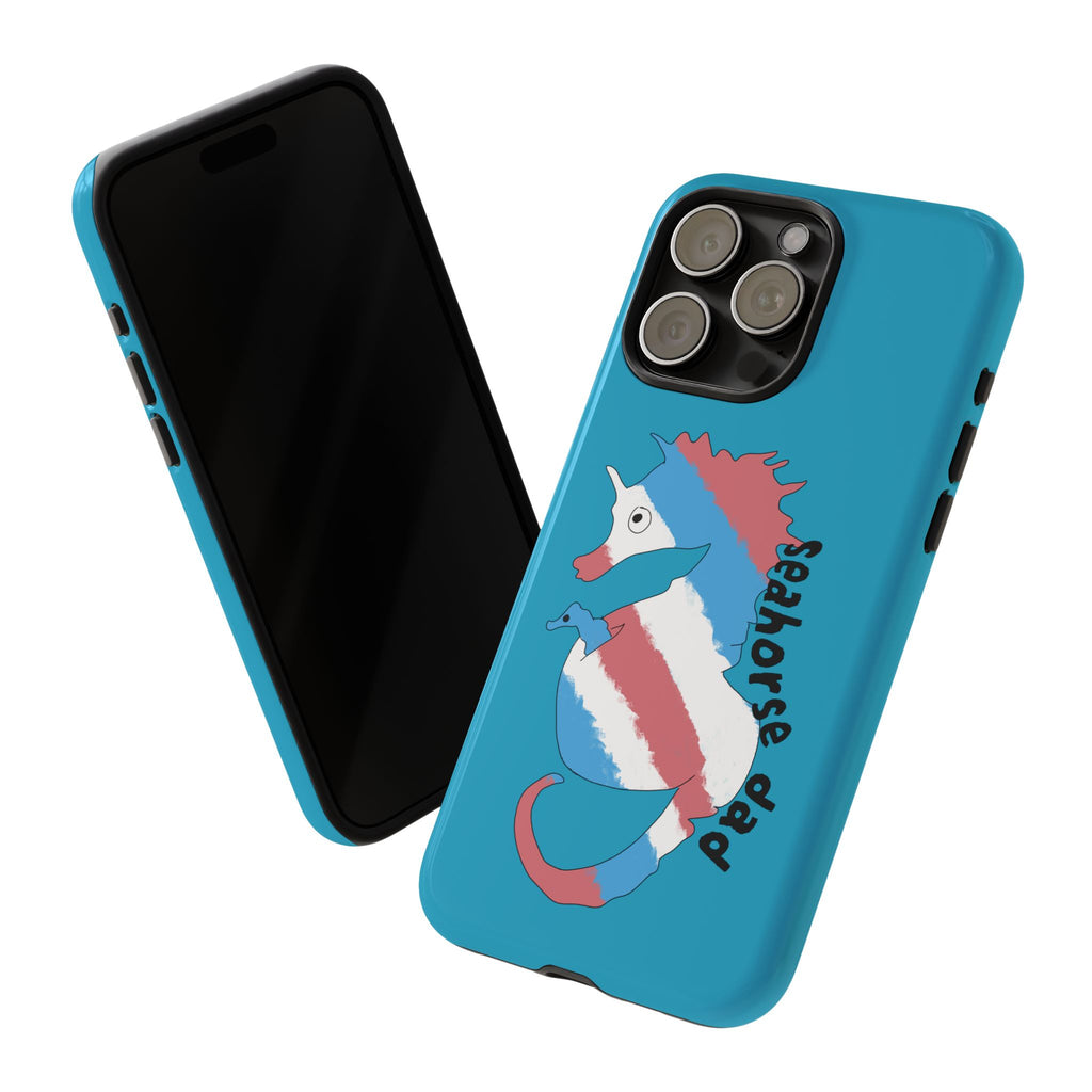 Seahorse Dad Phone Case — Blue Trans Pride Seahorse Protective Cover