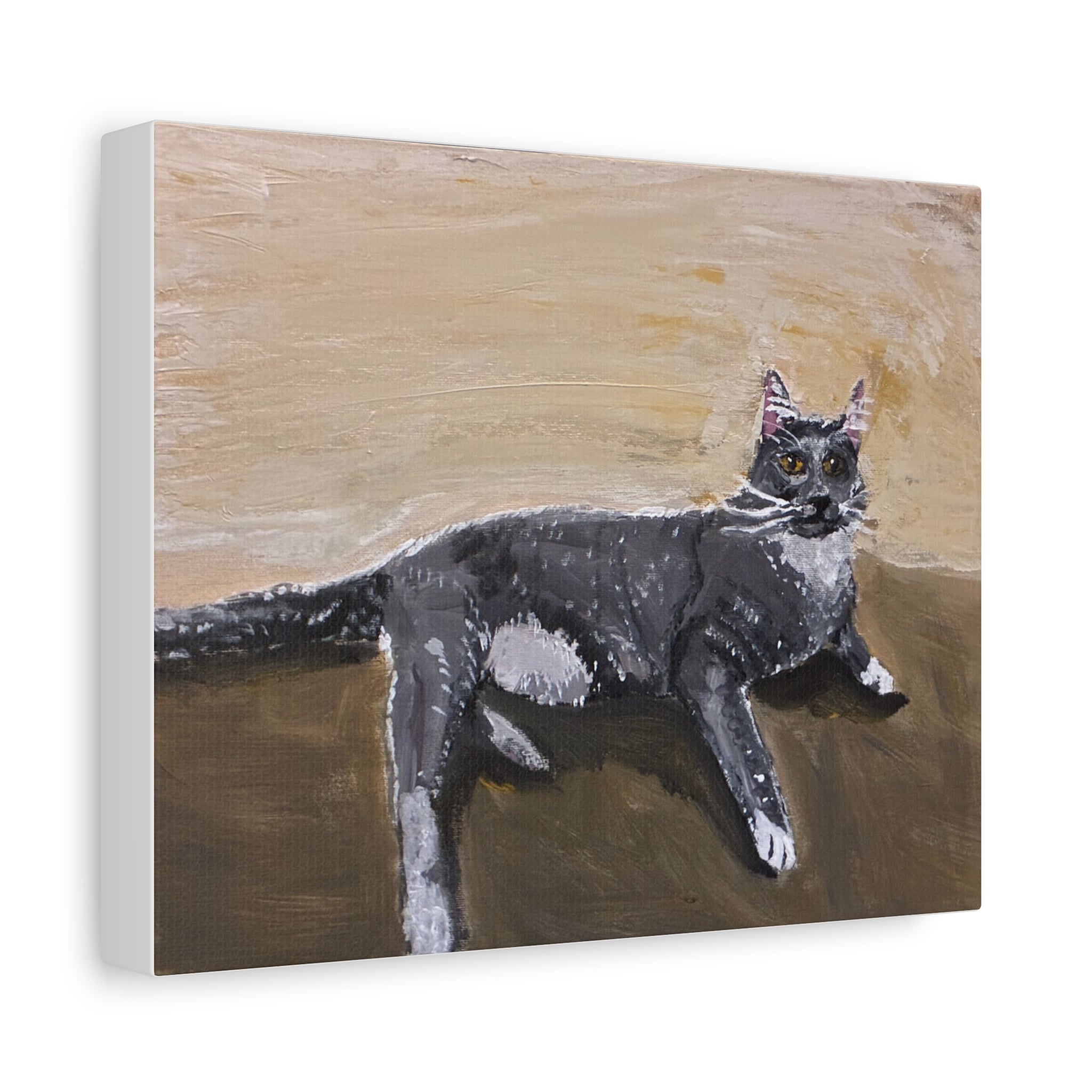 Grey Cat Painting Canvas Print — Matte Stretched Wall Art