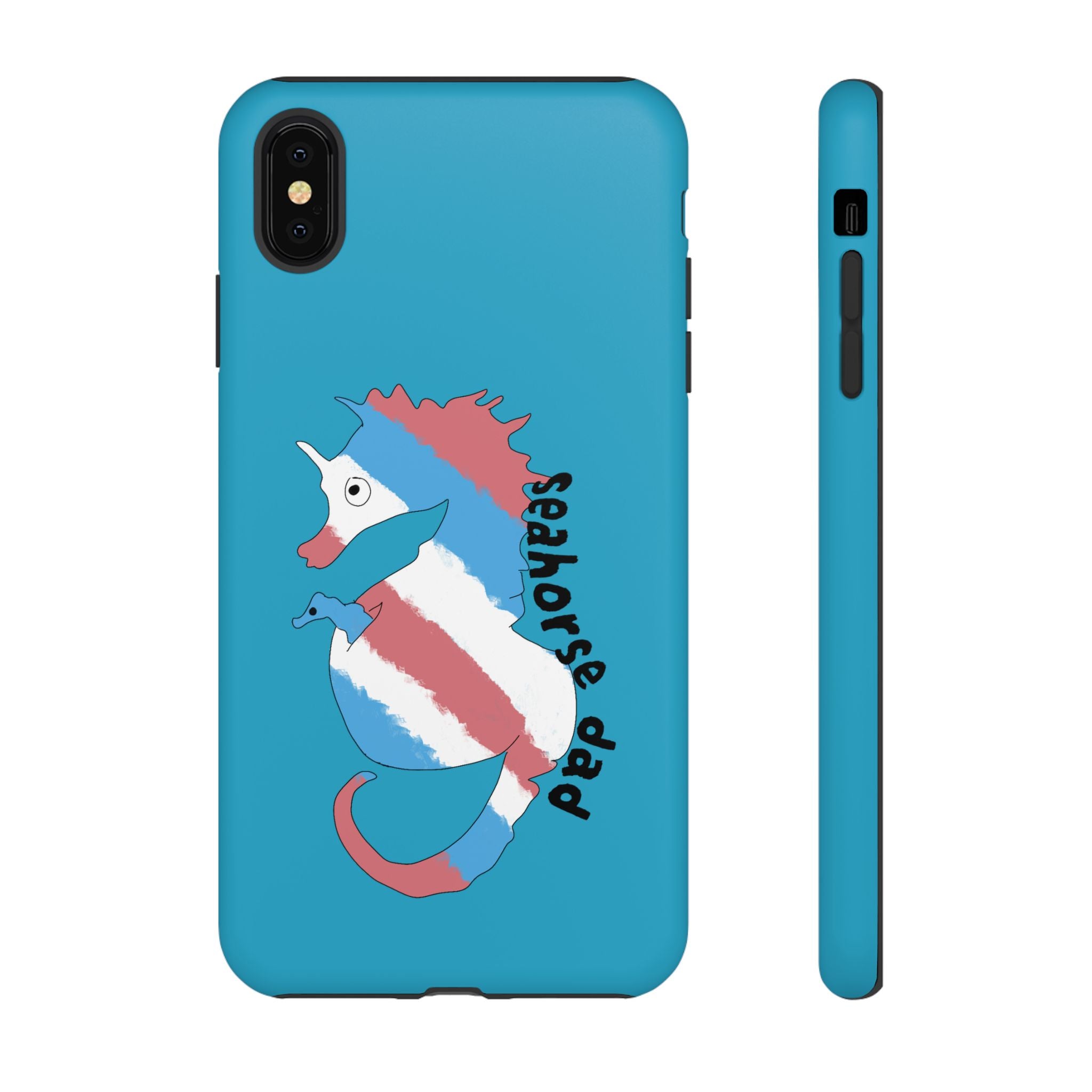 Seahorse Dad Phone Case — Blue Trans Pride Seahorse Protective Cover