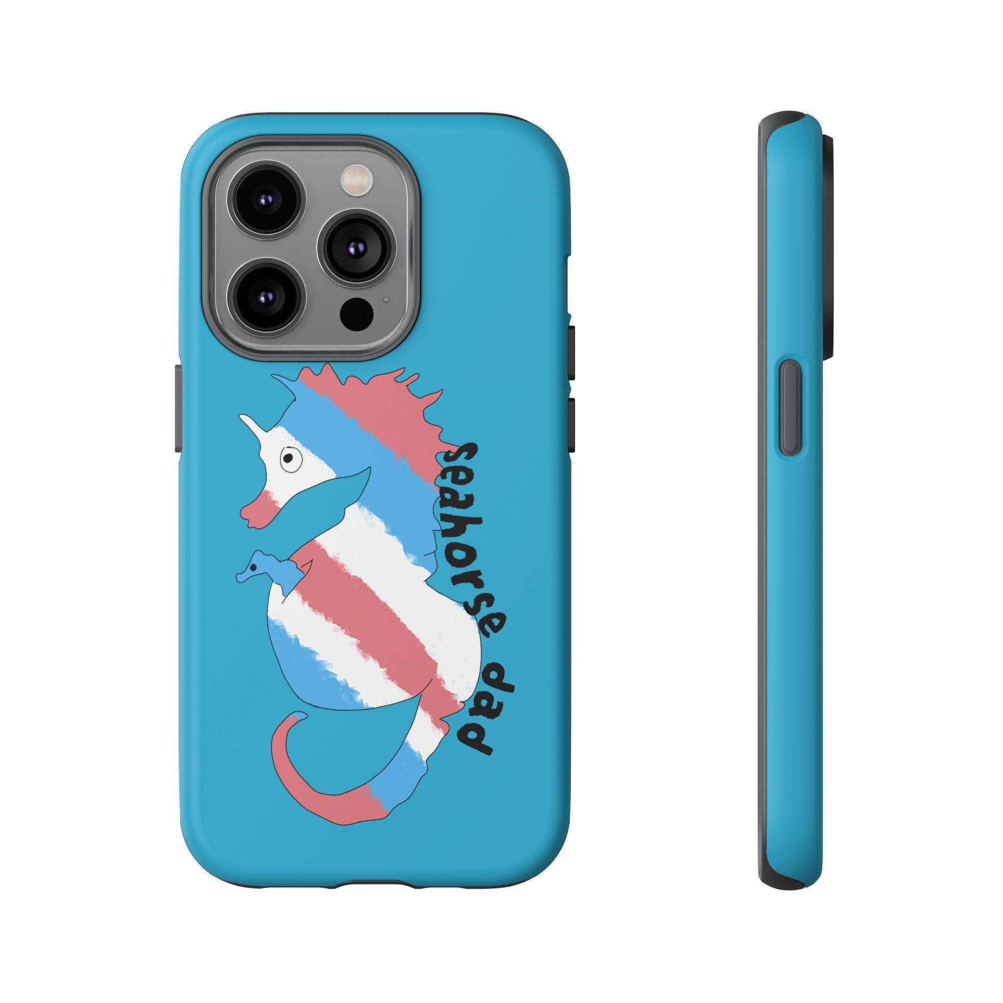 Seahorse Dad Phone Case — Blue Trans Pride Seahorse Protective Cover