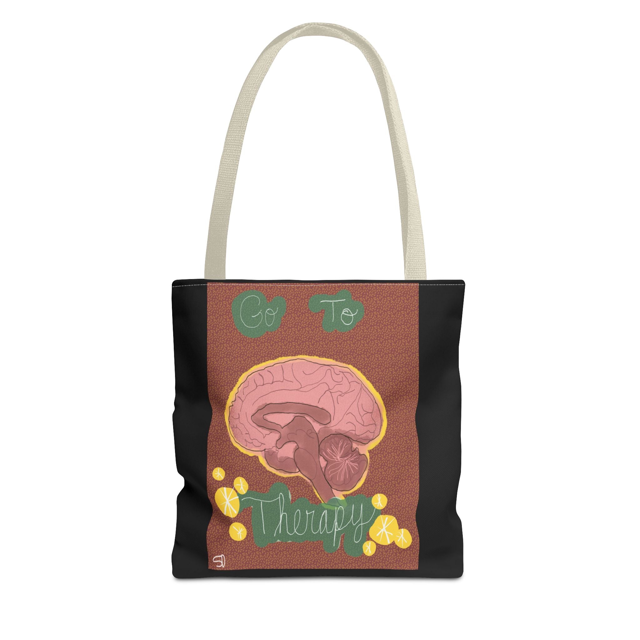 Brain Therapy Tote Bag — 'Go To Therapy' Mental Health Awareness Tote