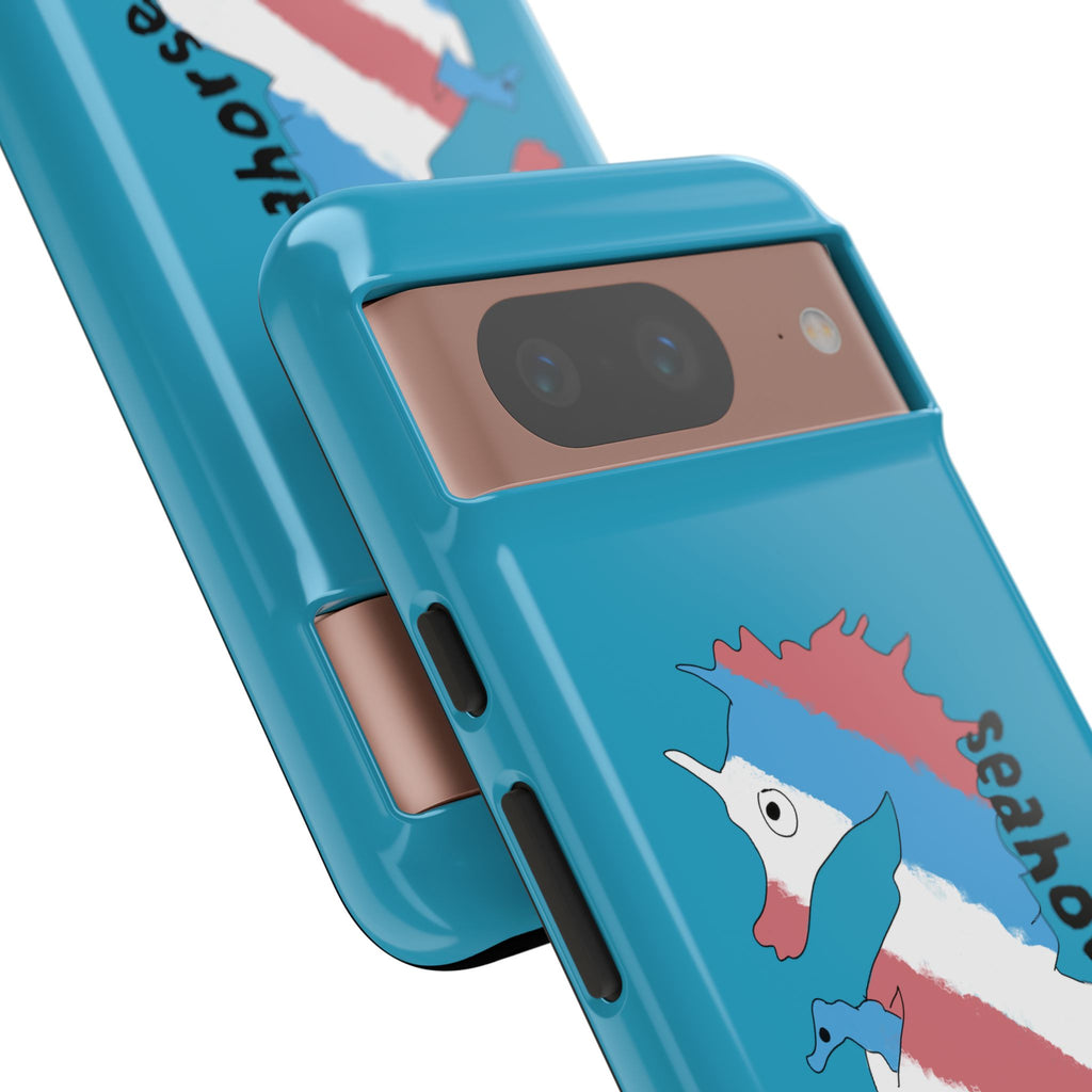 Seahorse Dad Phone Case — Blue Trans Pride Seahorse Protective Cover