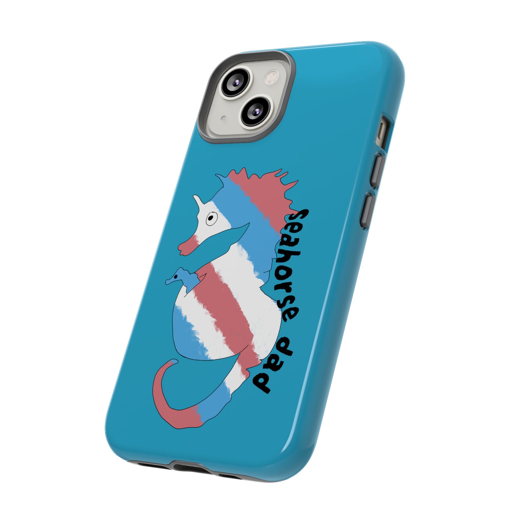 Seahorse Dad Phone Case — Blue Trans Pride Seahorse Protective Cover