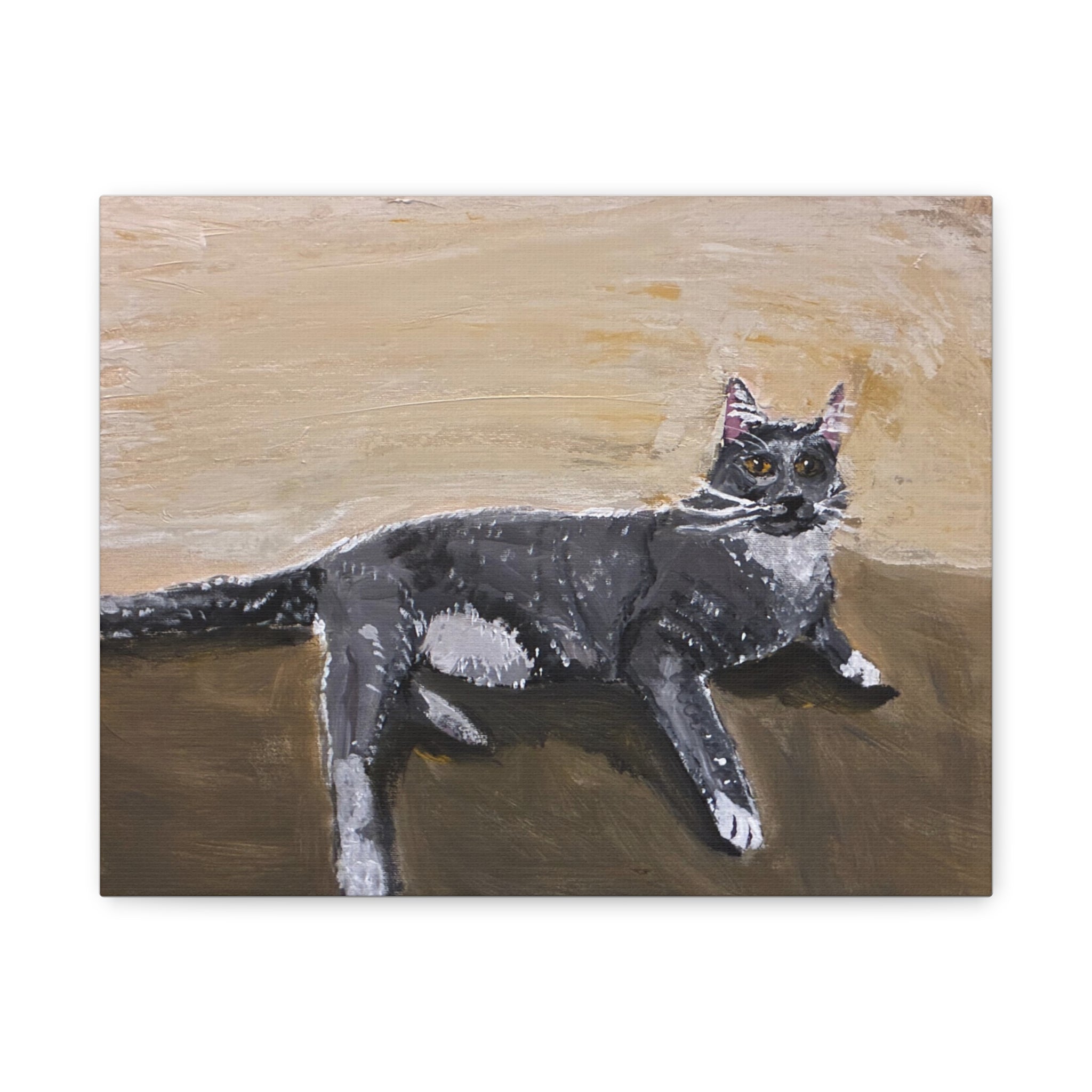 Grey Cat Painting Canvas Print — Matte Stretched Wall Art