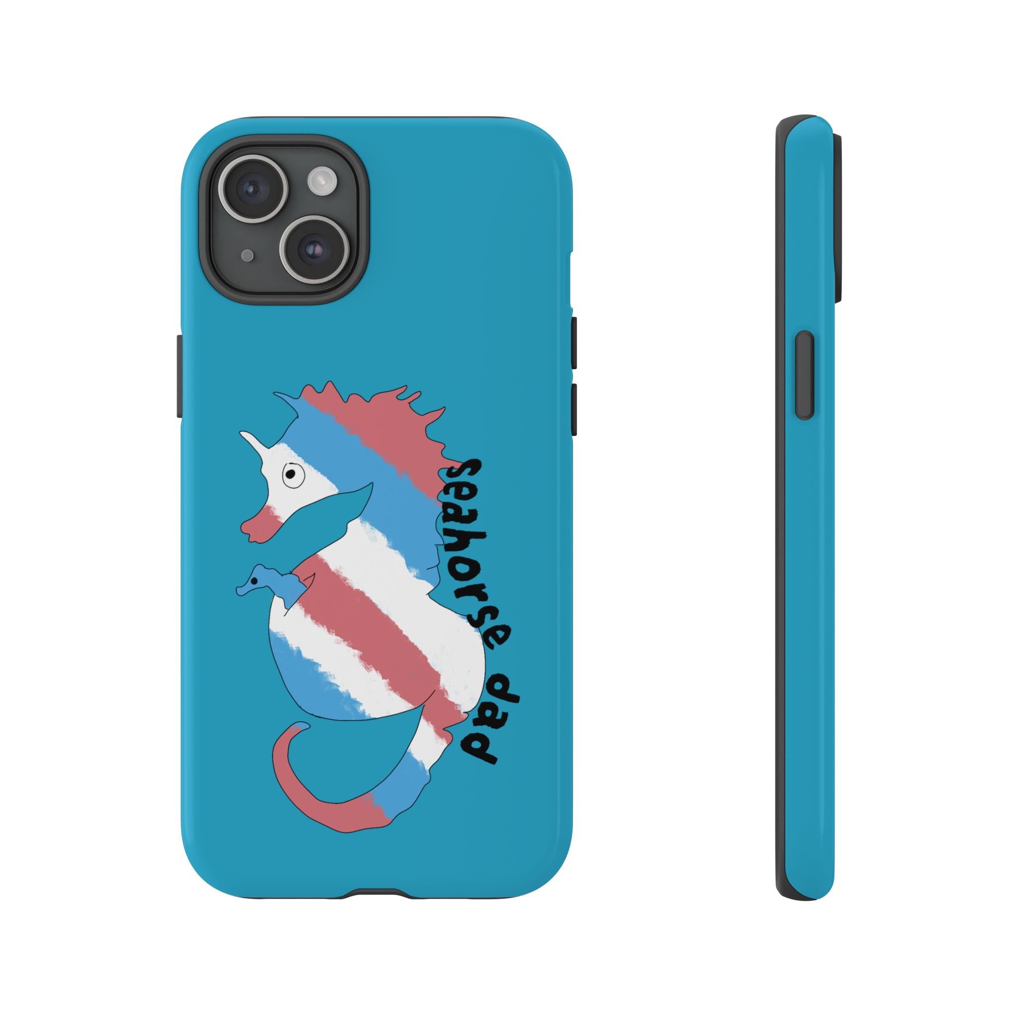 Seahorse Dad Phone Case — Blue Trans Pride Seahorse Protective Cover