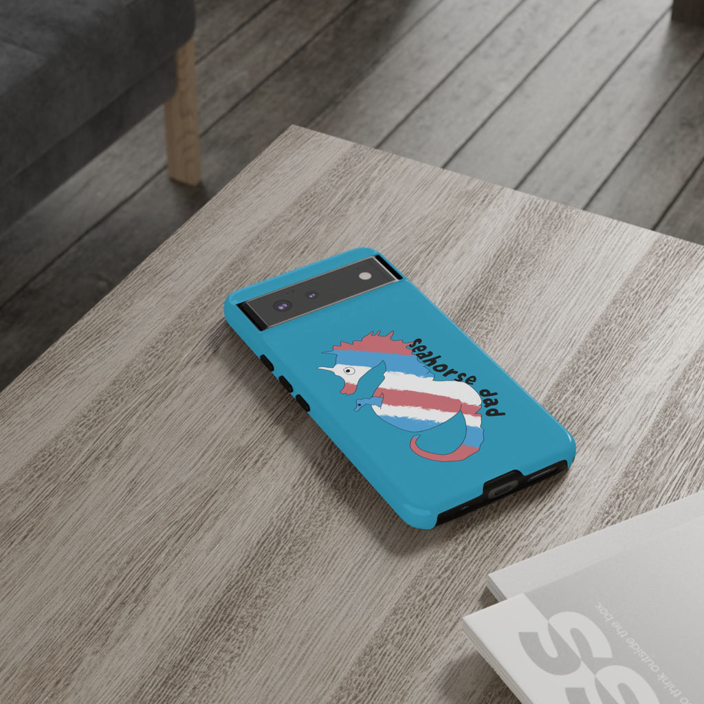 Seahorse Dad Phone Case — Blue Trans Pride Seahorse Protective Cover