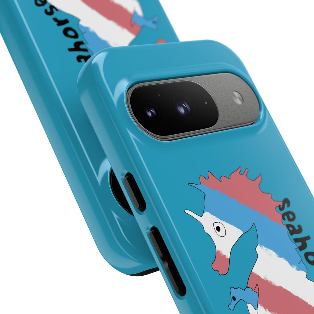 Seahorse Dad Phone Case — Blue Trans Pride Seahorse Protective Cover