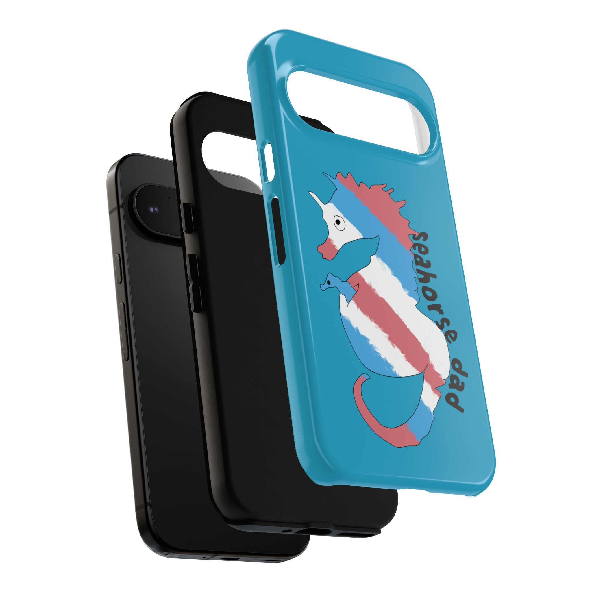 Seahorse Dad Phone Case — Blue Trans Pride Seahorse Protective Cover