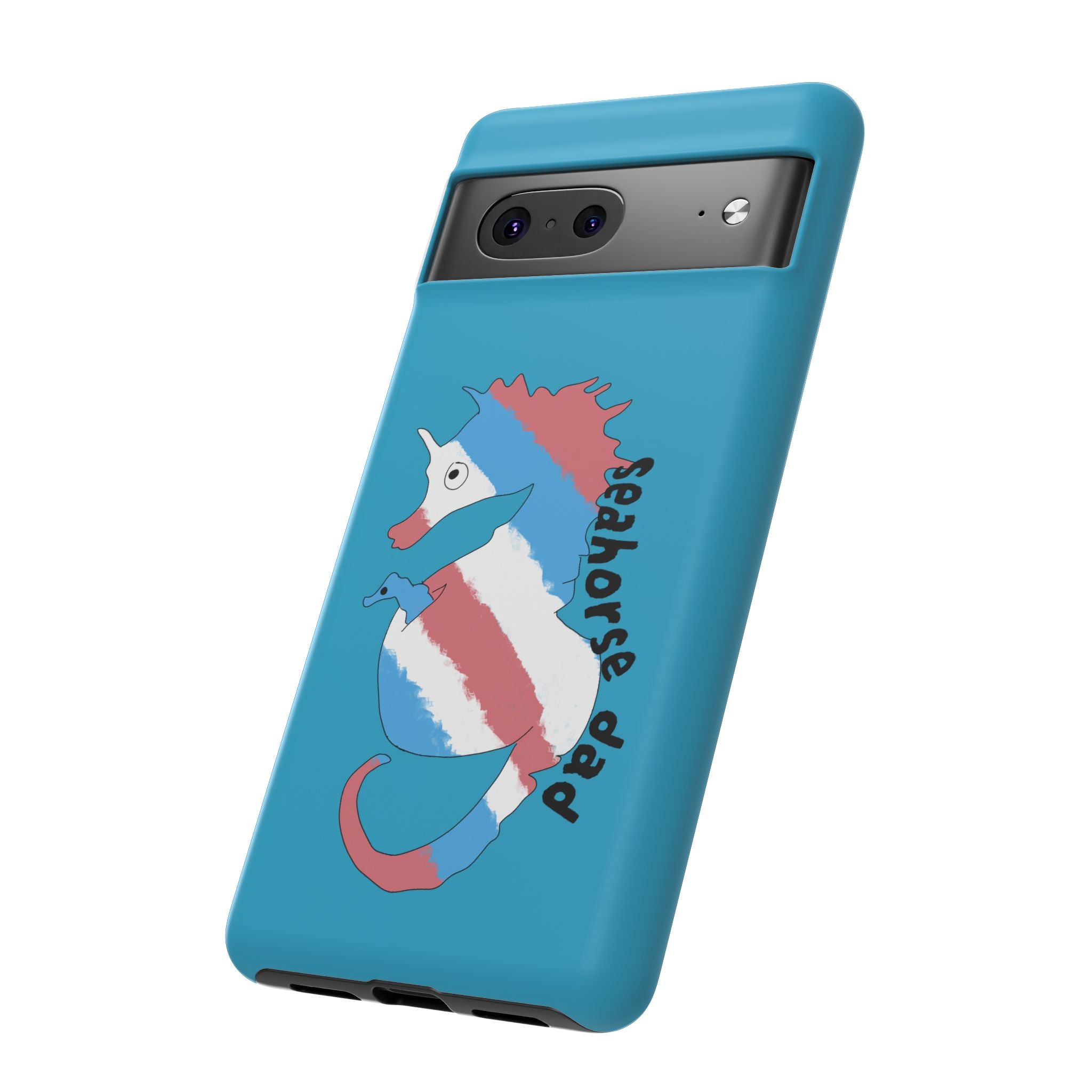 Seahorse Dad Phone Case — Blue Trans Pride Seahorse Protective Cover