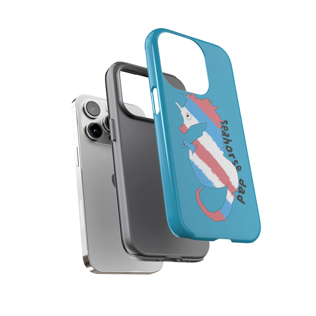 Seahorse Dad Phone Case — Blue Trans Pride Seahorse Protective Cover