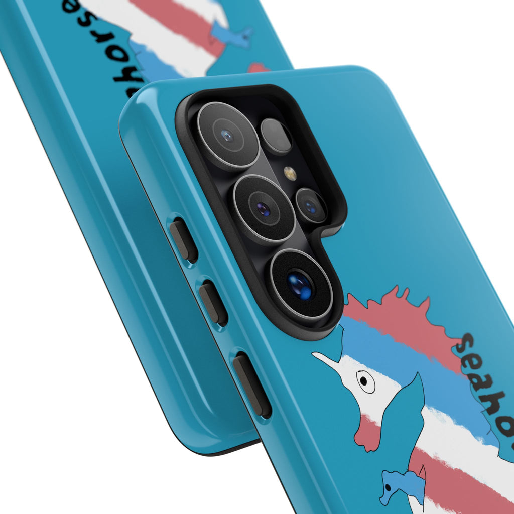 Seahorse Dad Phone Case — Blue Trans Pride Seahorse Protective Cover