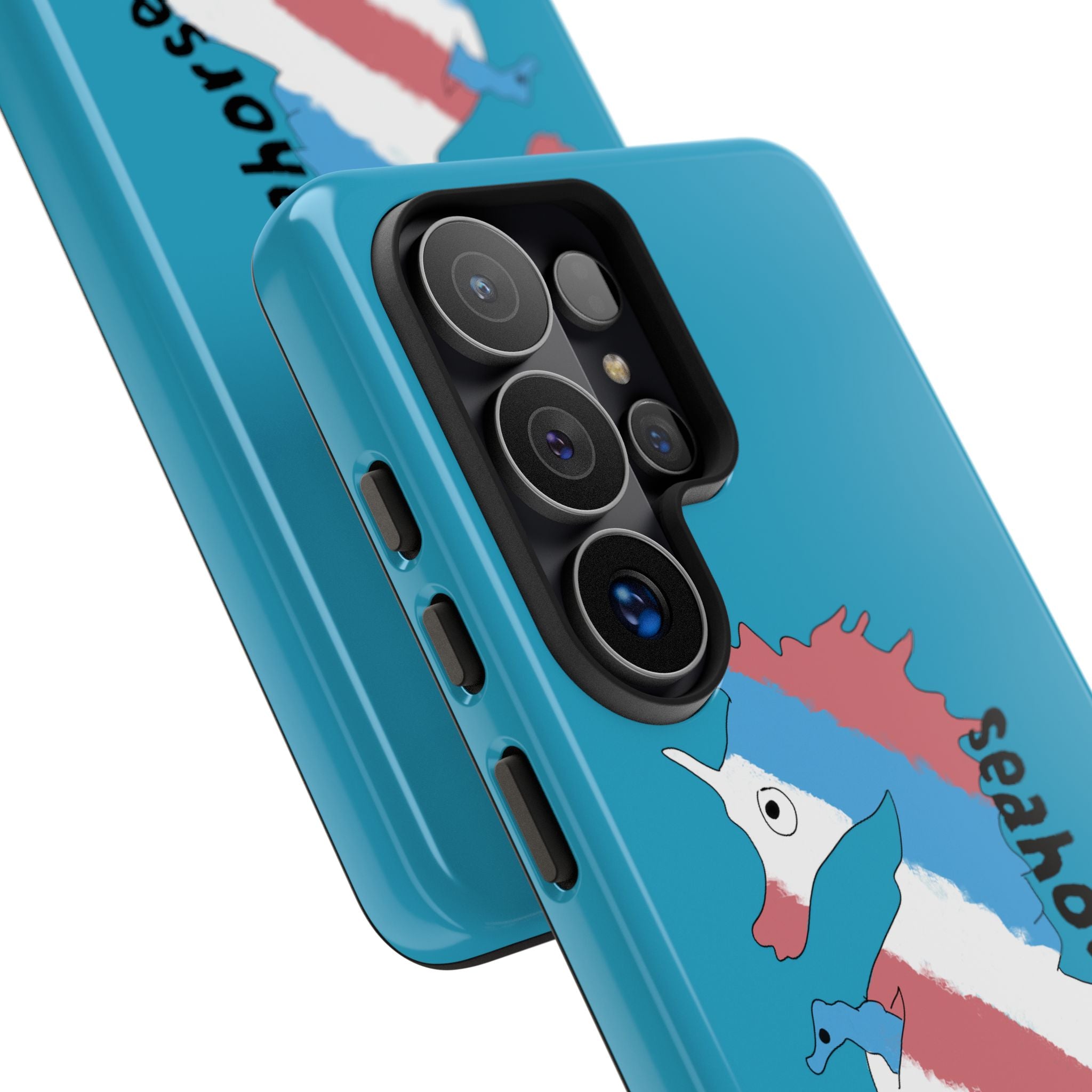 Seahorse Dad Phone Case — Blue Trans Pride Seahorse Protective Cover