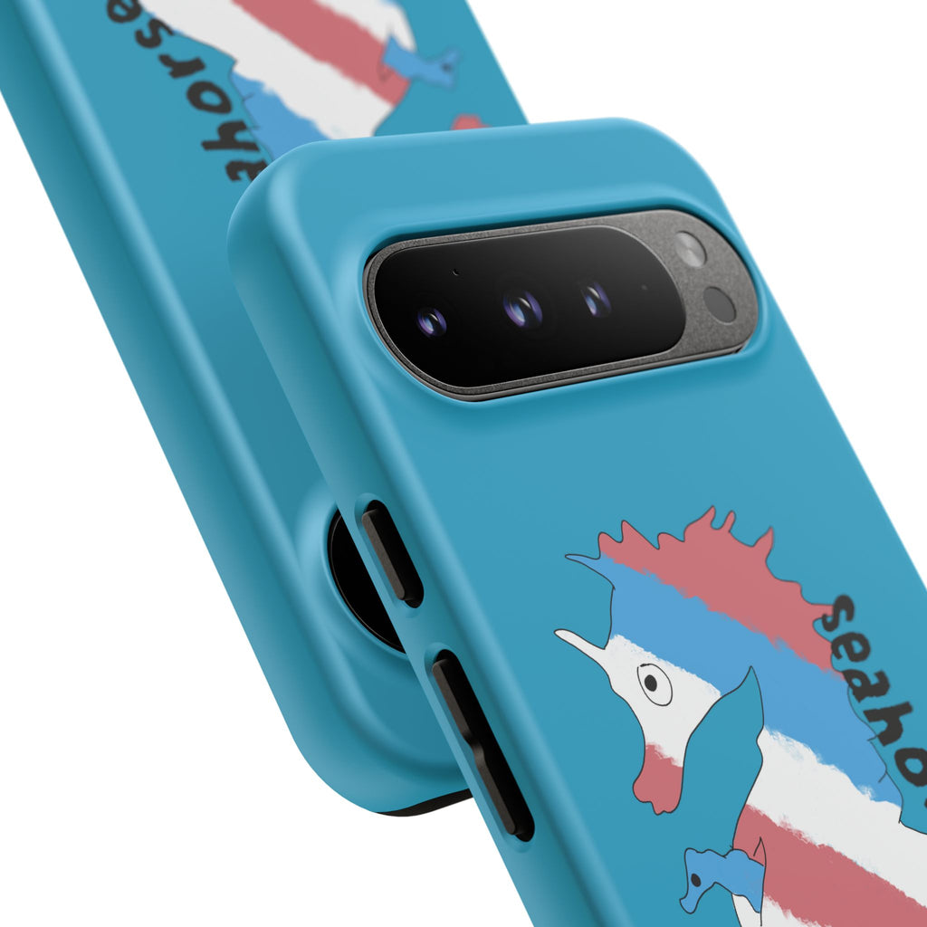 Seahorse Dad Phone Case — Blue Trans Pride Seahorse Protective Cover