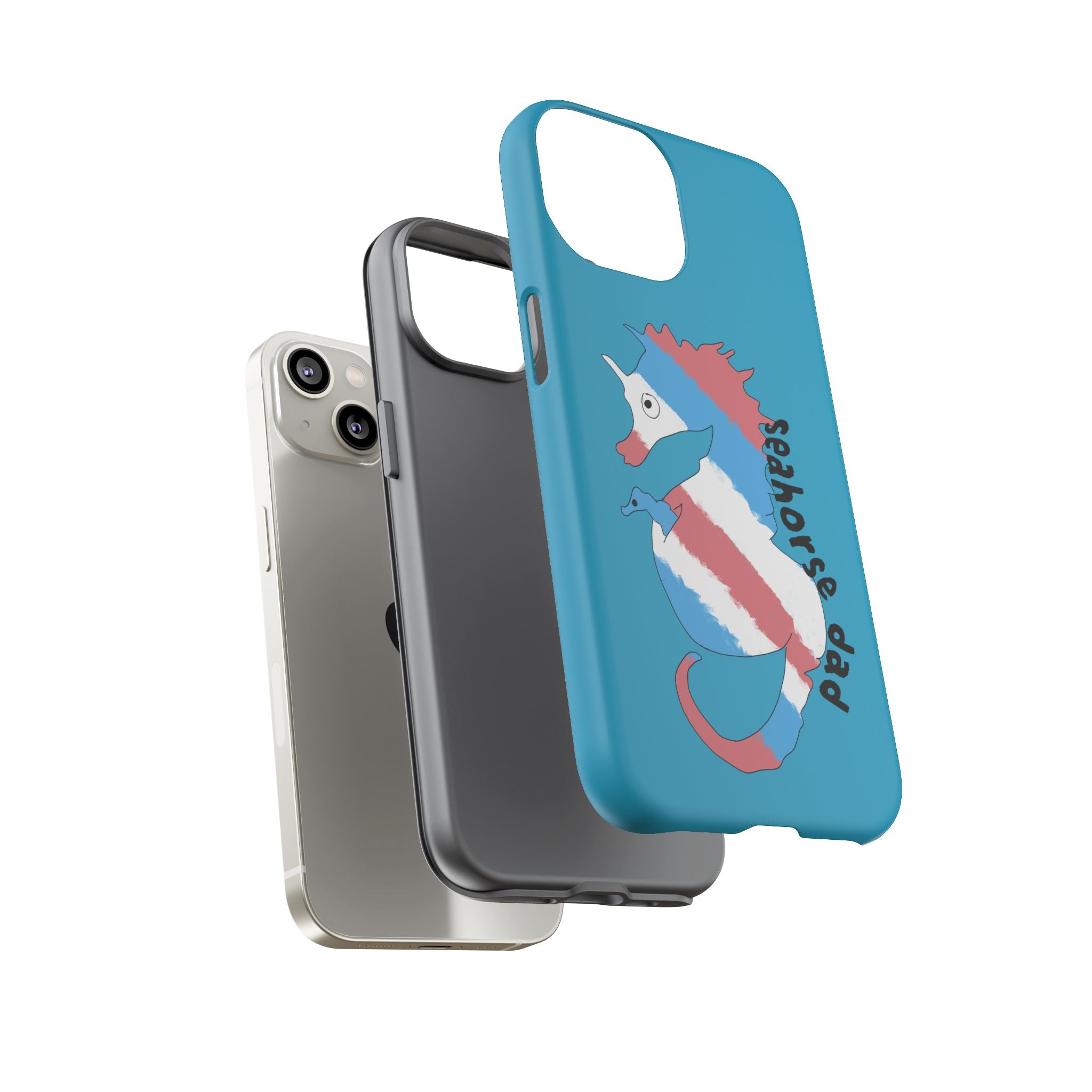 Seahorse Dad Phone Case — Blue Trans Pride Seahorse Protective Cover