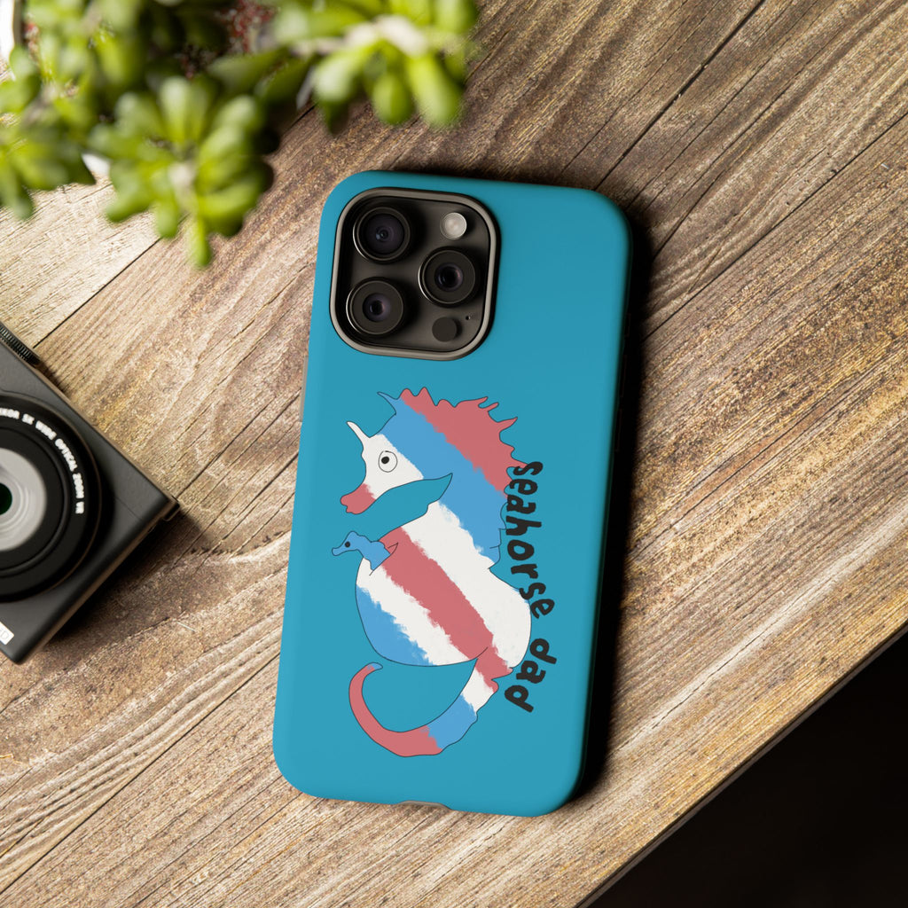Seahorse Dad Phone Case — Blue Trans Pride Seahorse Protective Cover