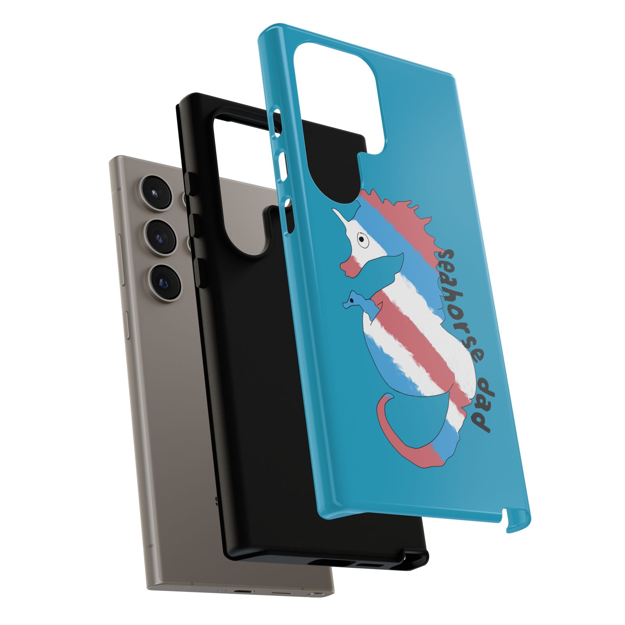 Seahorse Dad Phone Case — Blue Trans Pride Seahorse Protective Cover