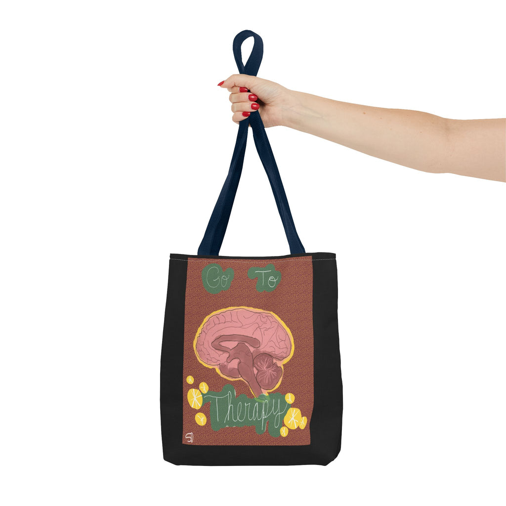 Brain Therapy Tote Bag — 'Go To Therapy' Mental Health Awareness Tote