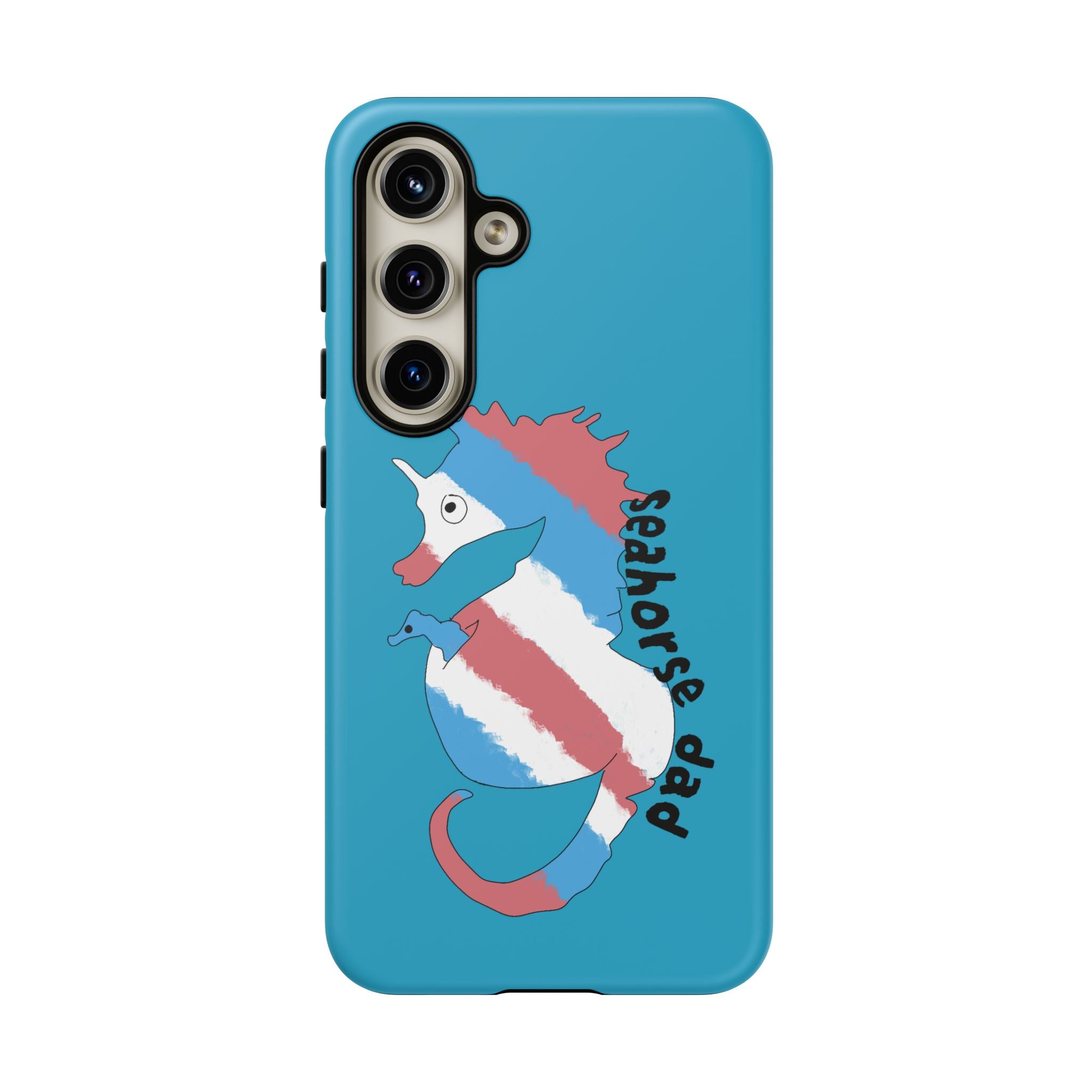 Seahorse Dad Phone Case — Blue Trans Pride Seahorse Protective Cover