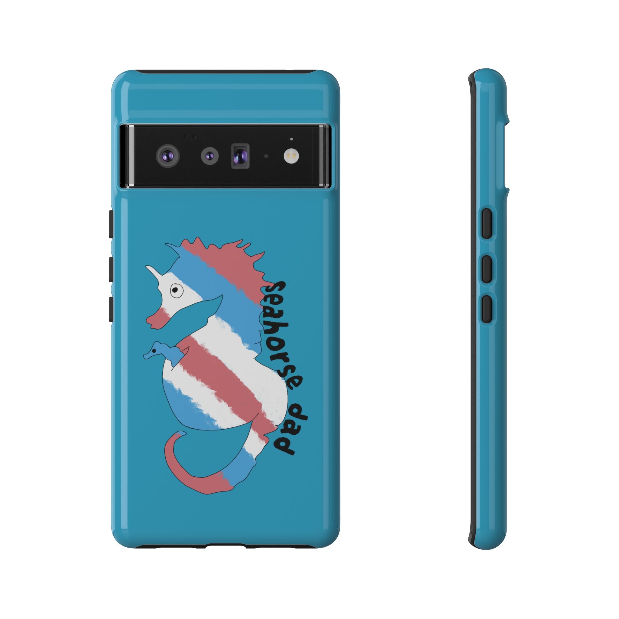 Seahorse Dad Phone Case — Blue Trans Pride Seahorse Protective Cover