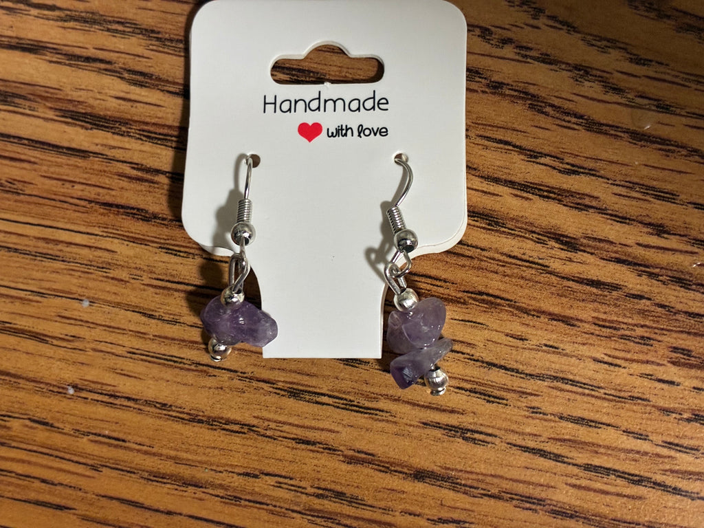 Raw amethyst gemstone dangle earrings
