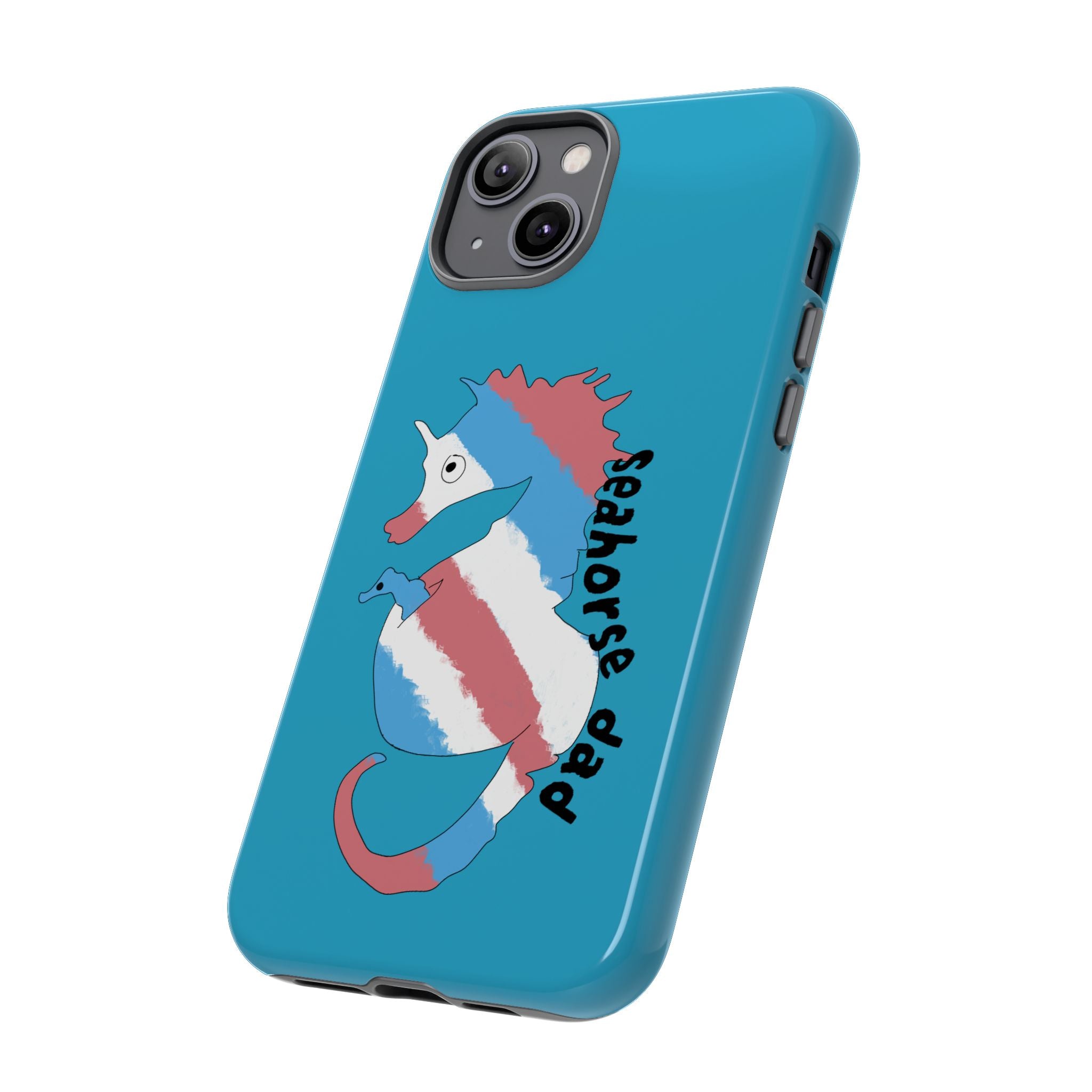 Seahorse Dad Phone Case — Blue Trans Pride Seahorse Protective Cover