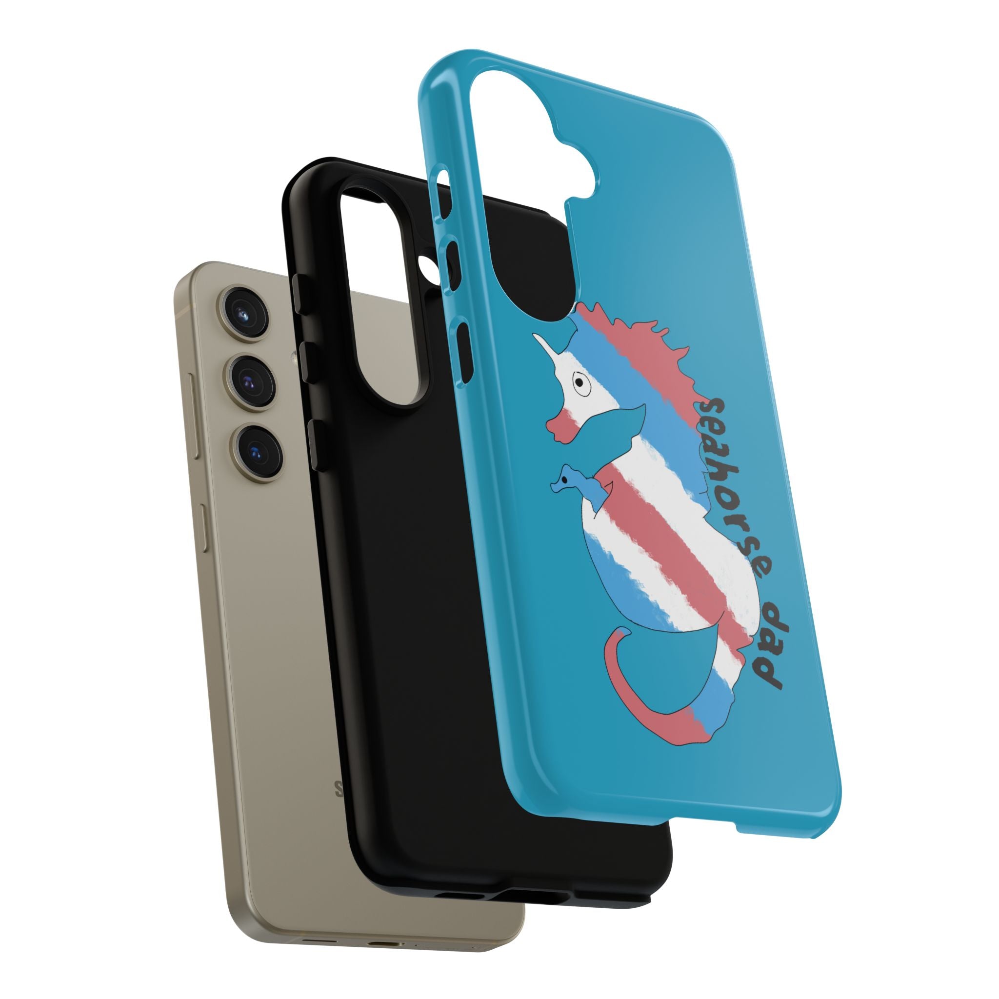 Seahorse Dad Phone Case — Blue Trans Pride Seahorse Protective Cover