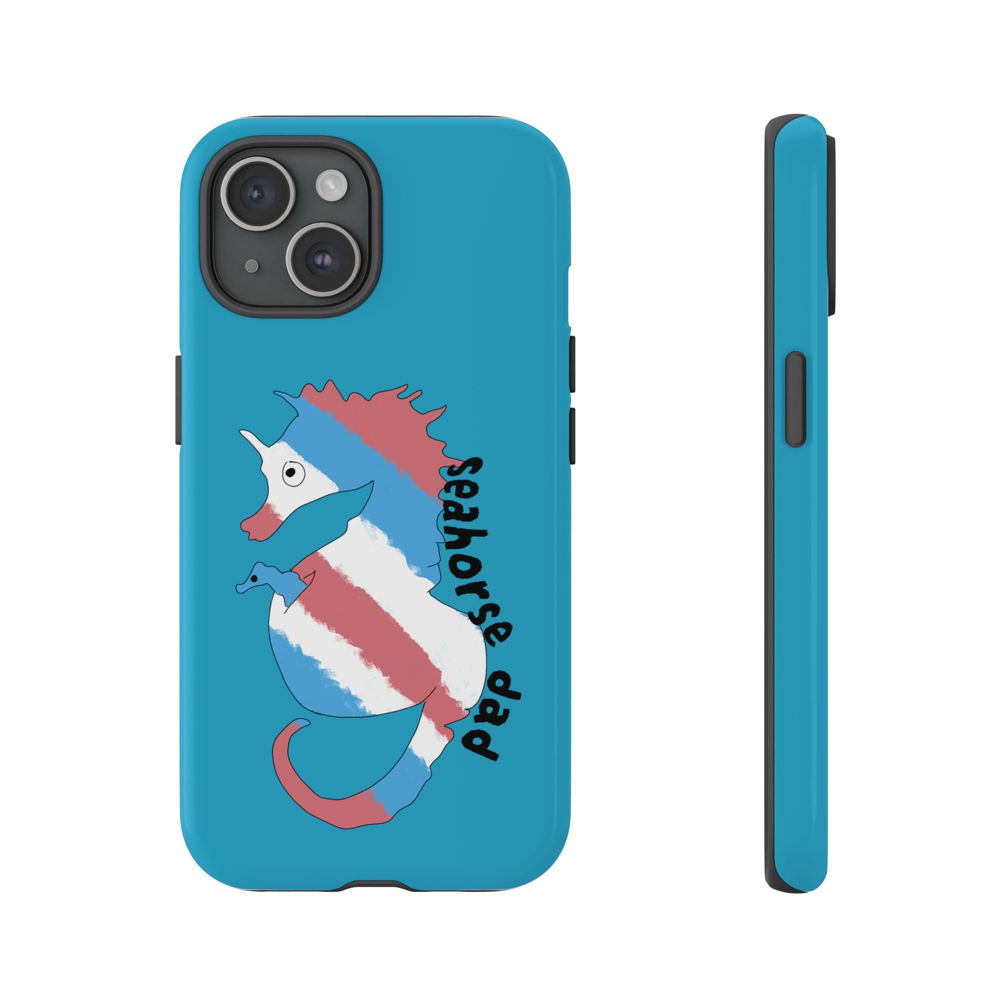 Seahorse Dad Phone Case — Blue Trans Pride Seahorse Protective Cover