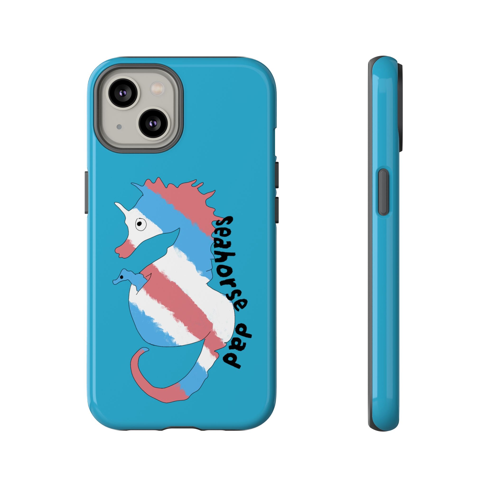 Seahorse Dad Phone Case — Blue Trans Pride Seahorse Protective Cover