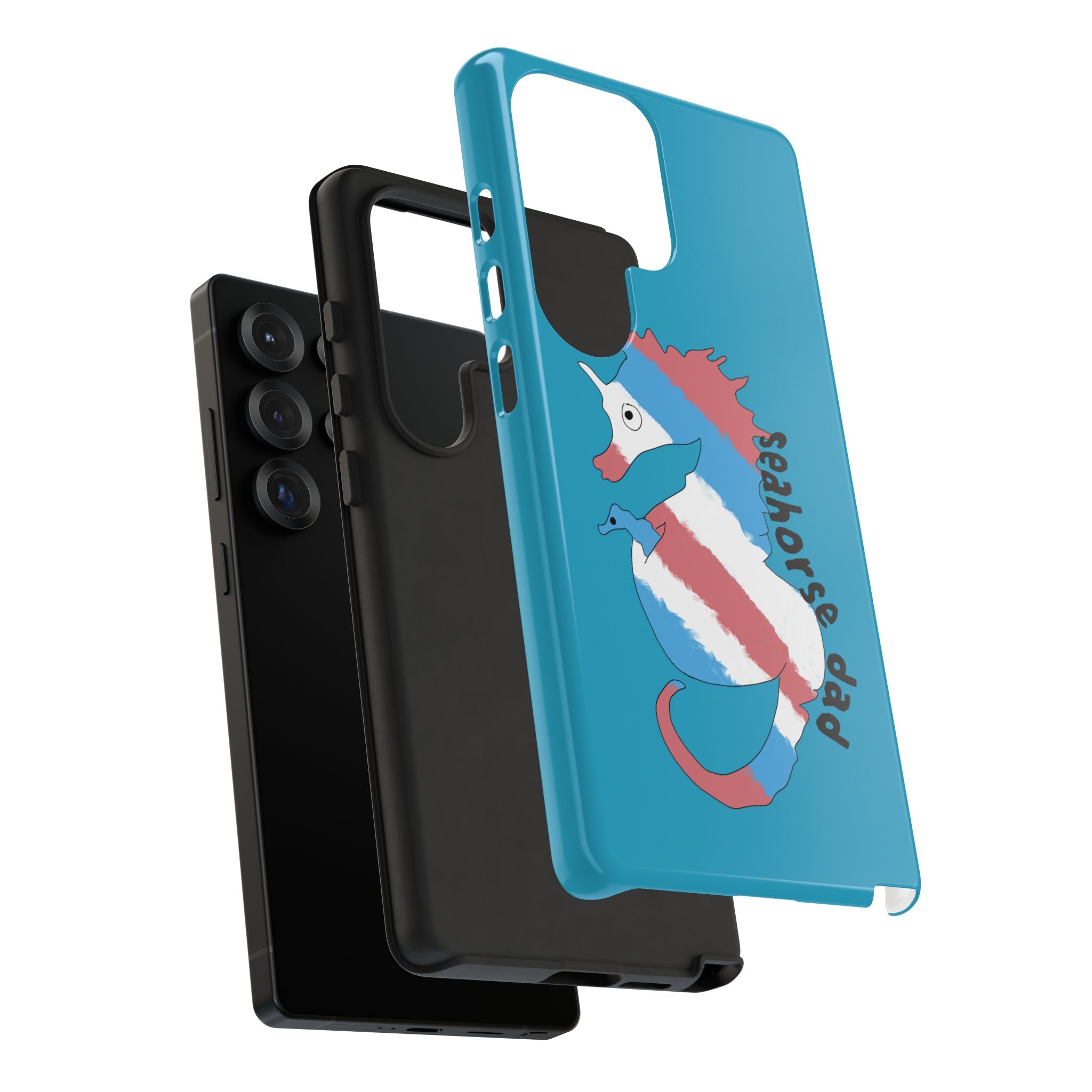 Seahorse Dad Phone Case — Blue Trans Pride Seahorse Protective Cover